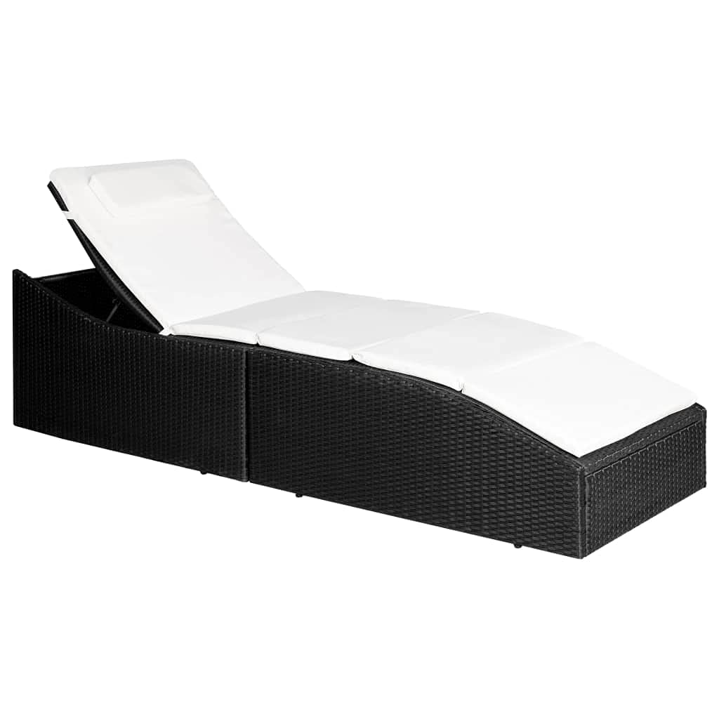 Premium Outdoor Sun Lounger with Cushion - Black Poly Rattan Chaise Lounge for Patio, Lawn, Garden, Beach & Poolside Relaxation | Perfect for Sunbathing, Backyard Lounging & Vacation Getaways