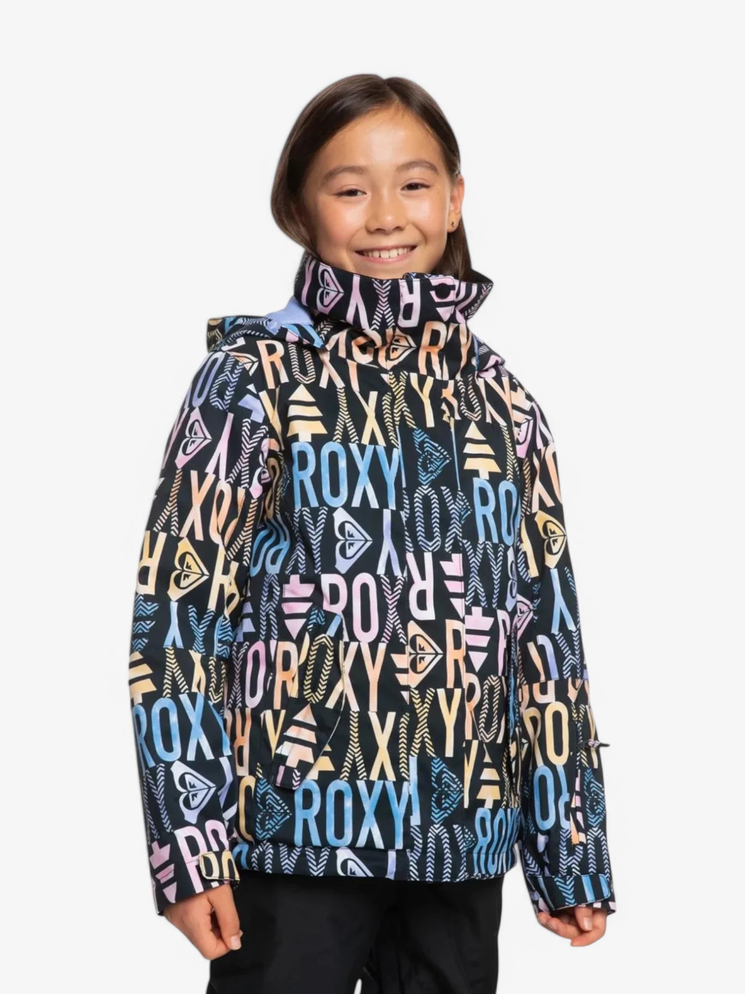 Roxy Girls' Jetty Black Print Snow Jacket - Waterproof Winter Coat for Kids' Outdoor Skiing & Snowboarding