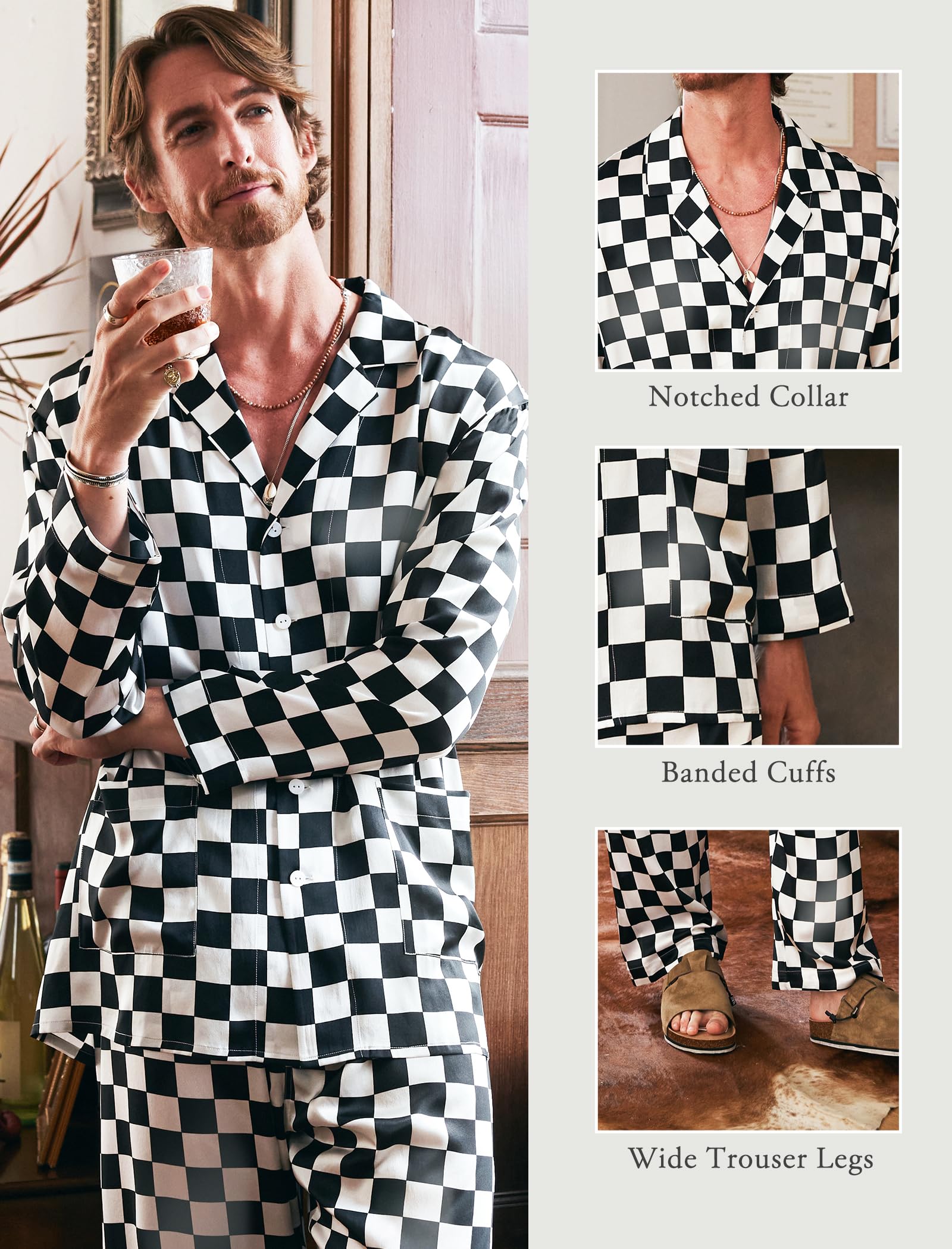 Luxury Silk Pajamas Set for Men - 2PC Long Sleeve Button-Down Sleepwear - Soft & Breathable Silk PJs for Comfortable Nightwear - Perfect for Lounging, Sleep & Relaxation at Home