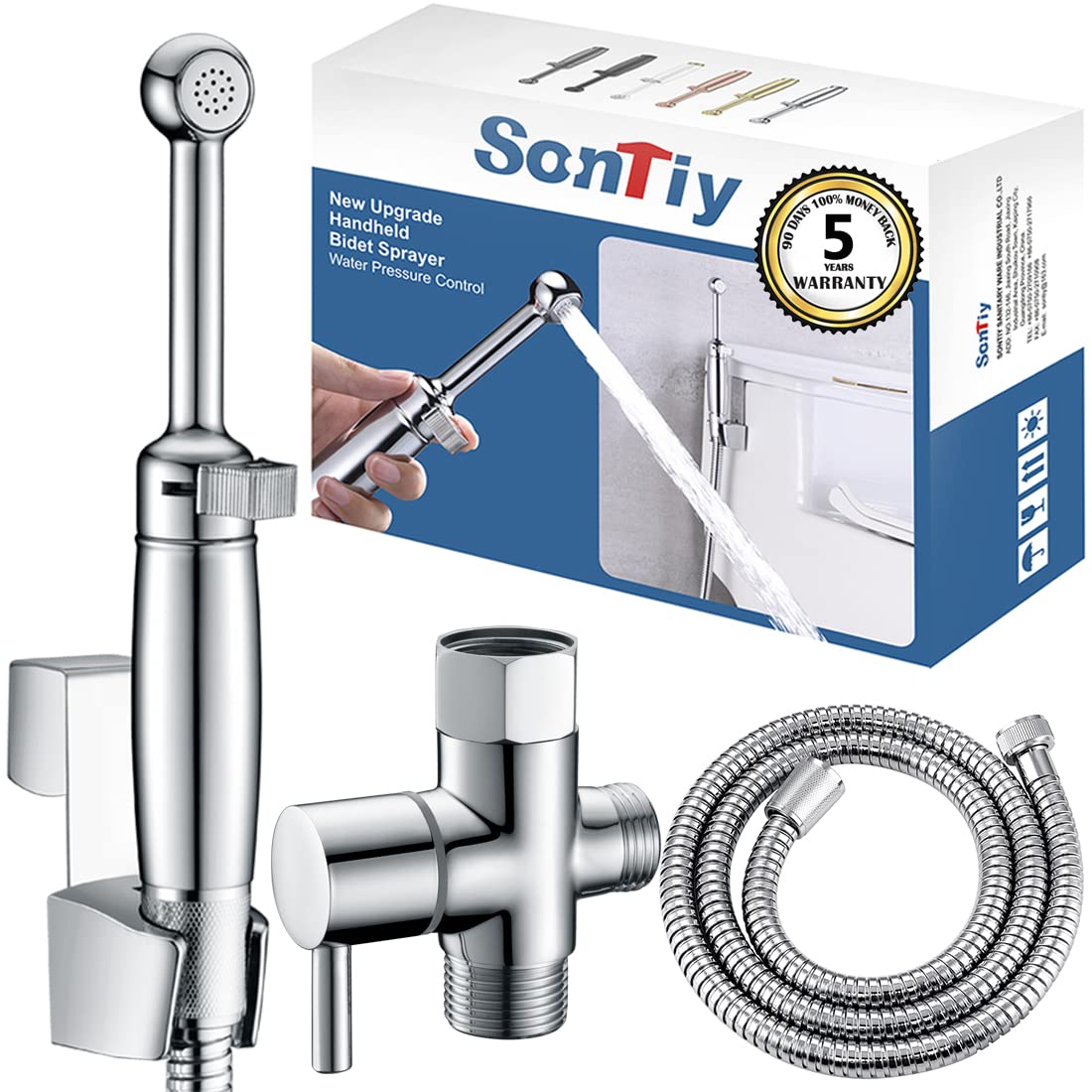 Brass Handheld Bidet Sprayer for Toilet - All Metal Diaper Sprayer with Backflow Preventer & Adjustable Water Jet - 7.2