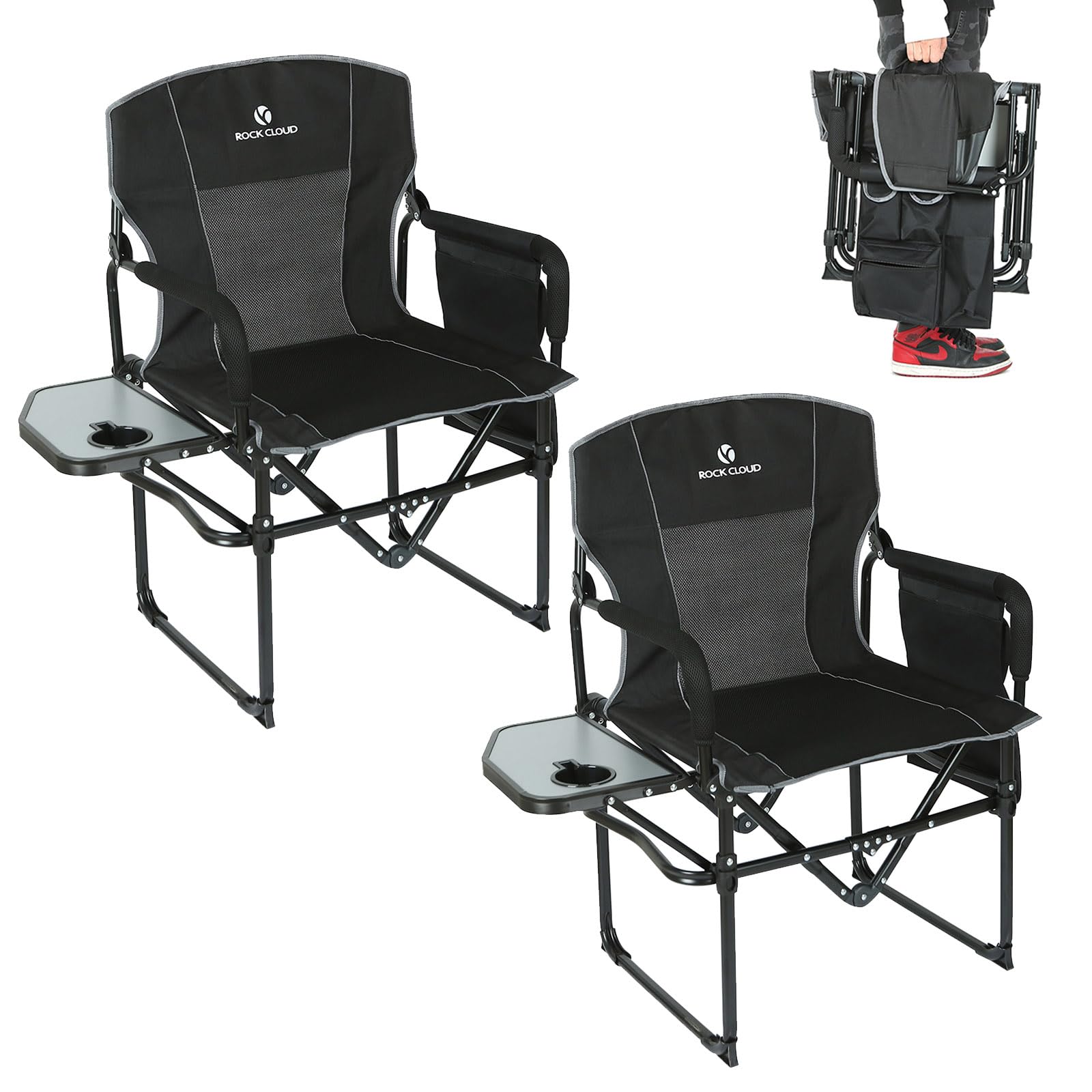 2 Pack Folding Camping Chairs with Storage Pocket & Side Table - Portable Compact Outdoor Chairs for Camping, Lawn, Hiking, Fishing | Perfect for Backyard BBQs, Beach Trips, and Tailgating Parties