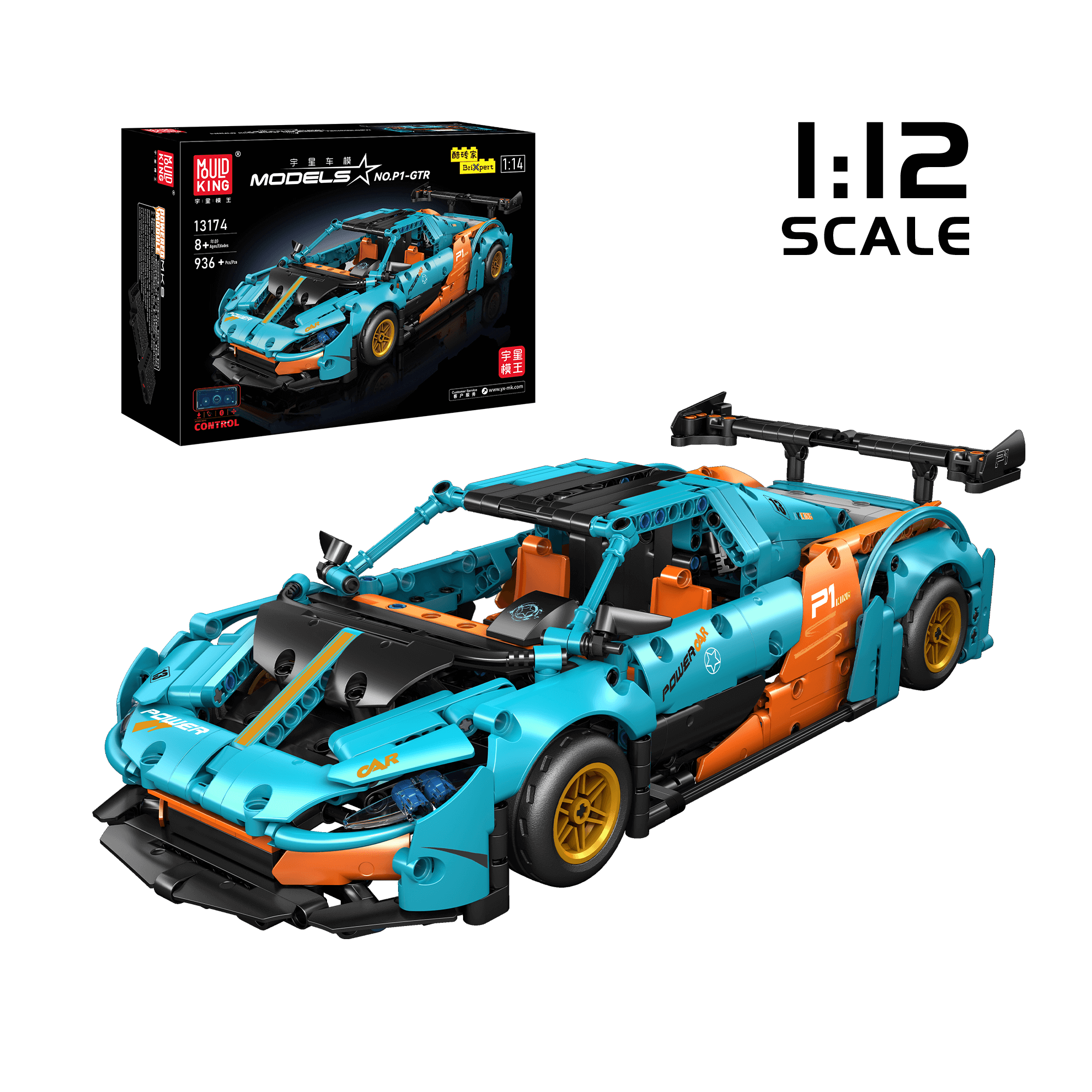 Mould King 13174 P1 GTR Sports Car Model Building Set - 936 Piece DIY Race Car Kit for Adults & Teens | Perfect for Collectors, Gifts, and Home Office Decor