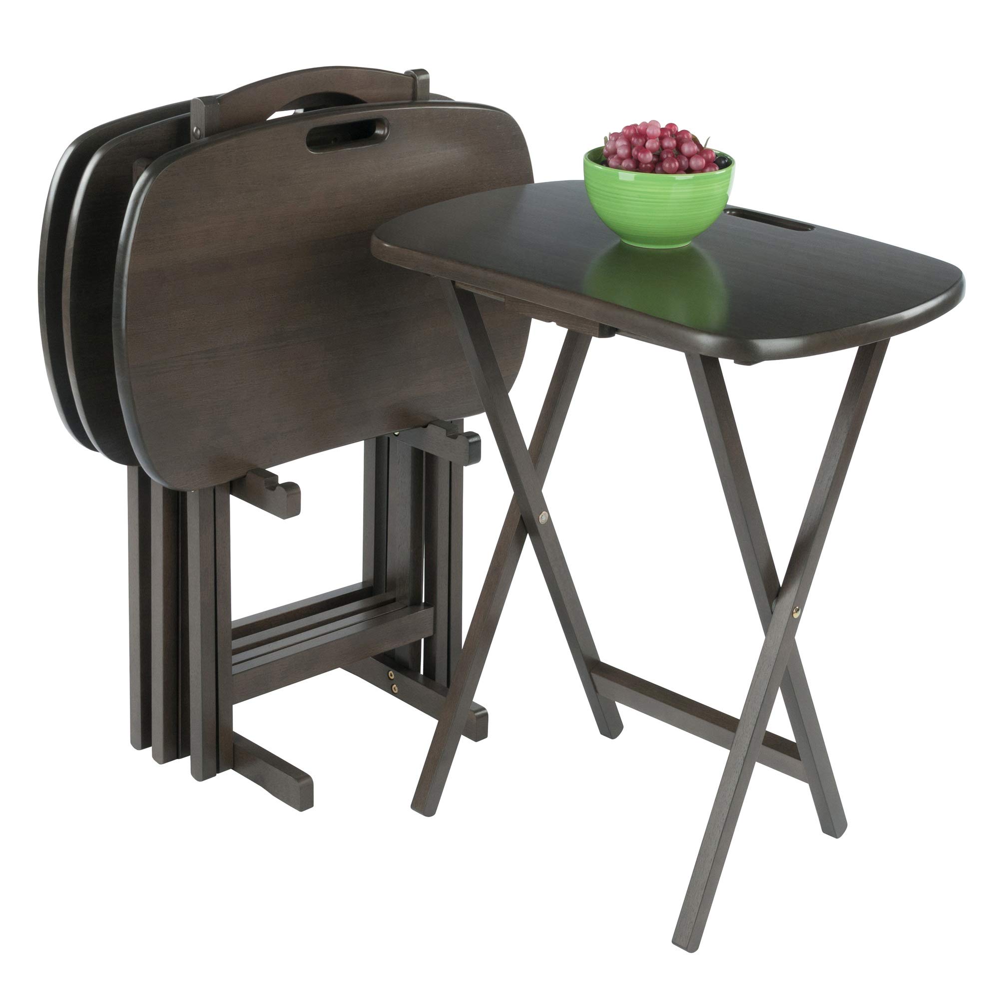 Ergode Wood Dylan 5-Piece Folding Snack Table Set with X-Frame Base - Durable & Stylish Side Tables with Upright Stand, Easy Assembly - Perfect for Living Room, Patio, Outdoor Entertaining & Small Space (Gray)