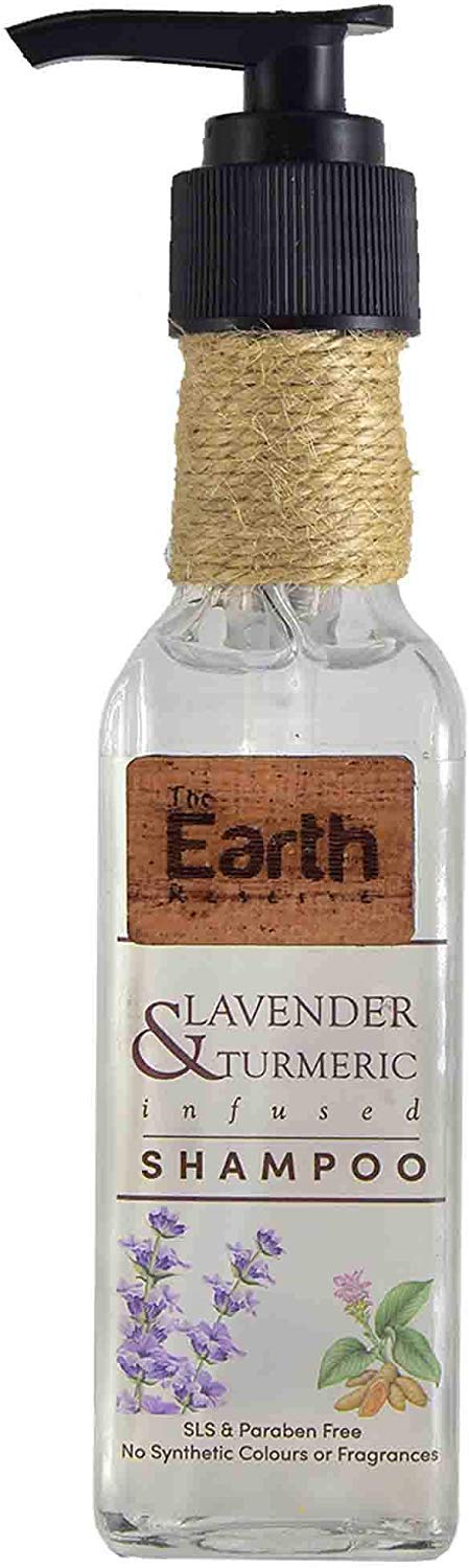 Earth Reserve Lavender & Turmeric Shampoo - SLS & Paraben Free, Cocoa Butter Enriched for Gentle Daily Cleansing (100ml) | Soothing Scalp Care for Dry & Sensitive Hair | Perfect for Relaxing Bath Time & Stress Relief