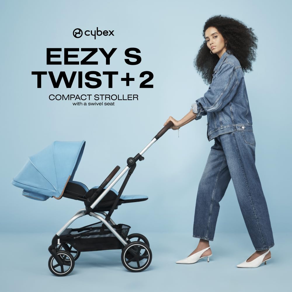 CYBEX Eezy S Twist +2 V2 360° Rotating Baby Stroller for Infants 6 Months+ | Lightweight Compact Travel Stroller | Compatible with CYBEX Car Seats (Fog Grey) | Perfect for Shopping, Travel & City Walks