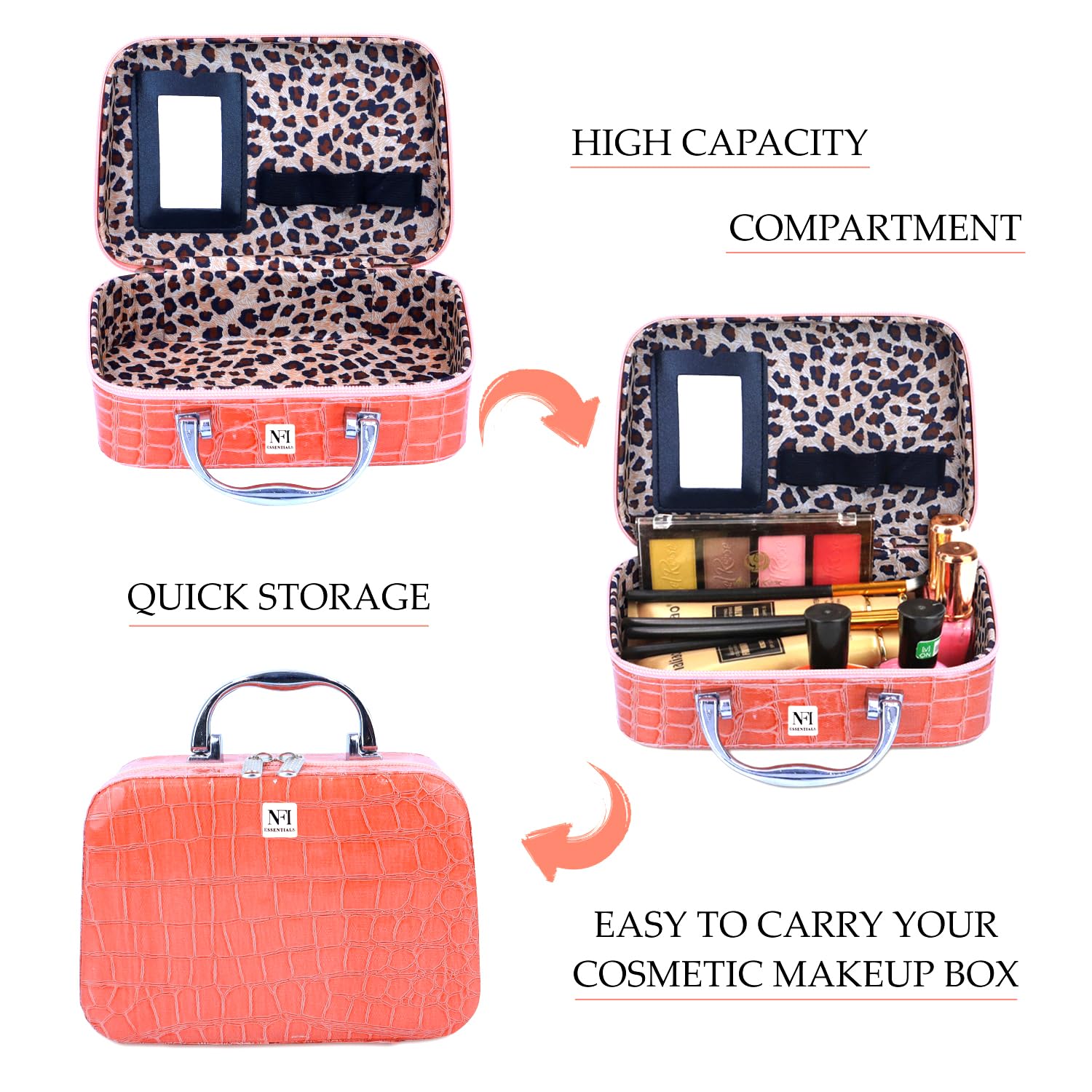 NFI Essentials Makeup Organizer with Mirror - Pink for Travel & Vanity