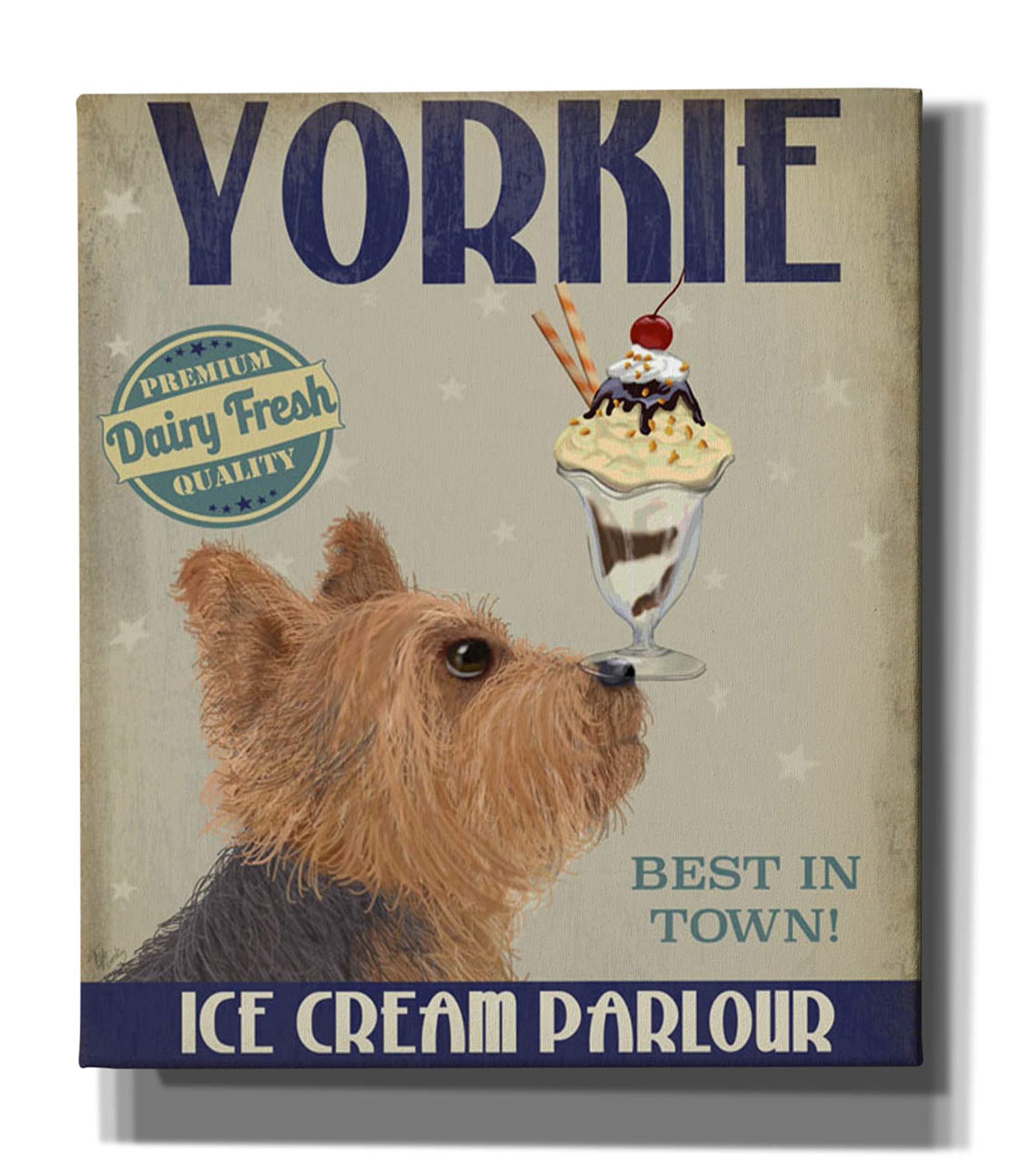 Fab Funky Yorkshire Terrier Ice Cream Canvas Wall Art - 26x30 Inch Dog Lover Home Decor for Living Room, Bedroom & Office