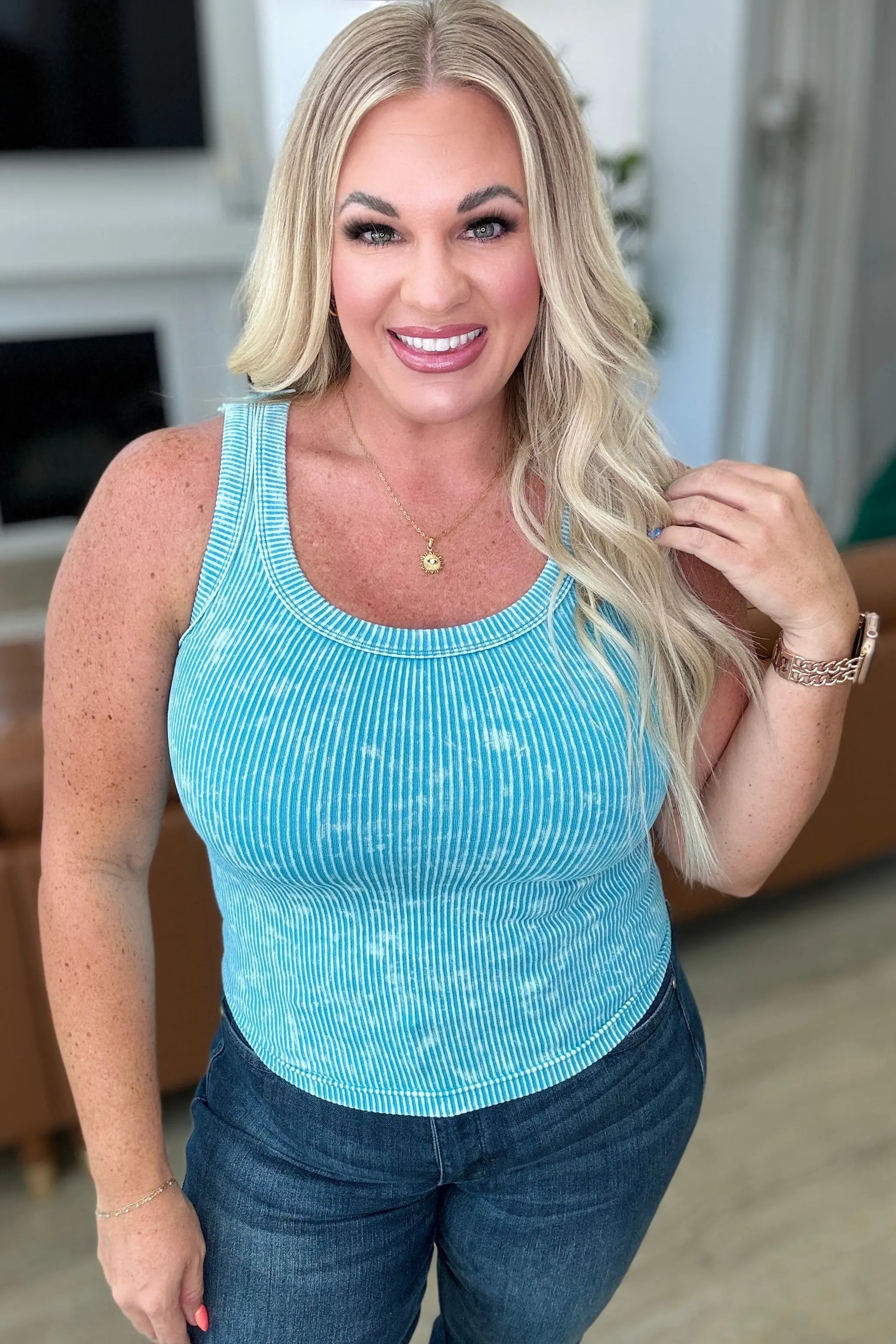 Go the Distance Ribbed Tank Top for Women - Ice Blue | Soft Stretchy Workout Shirt for Yoga, Running & Gym