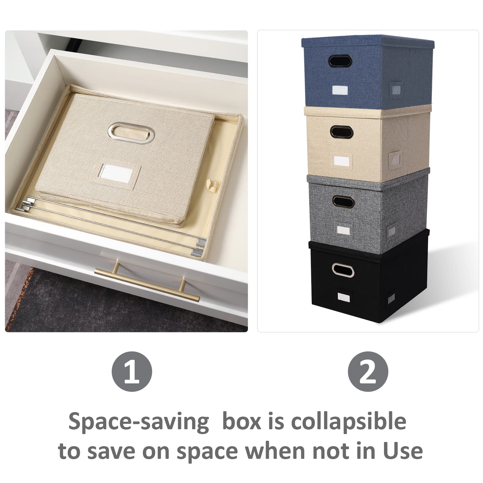 Collapsible File Organizer Storage Box with Lids - Durable Hanging Document Organizer for Office & Home - Easy Slide Design - Beige - Perfect for Desk Organization, Paper Storage & Home Office Filing