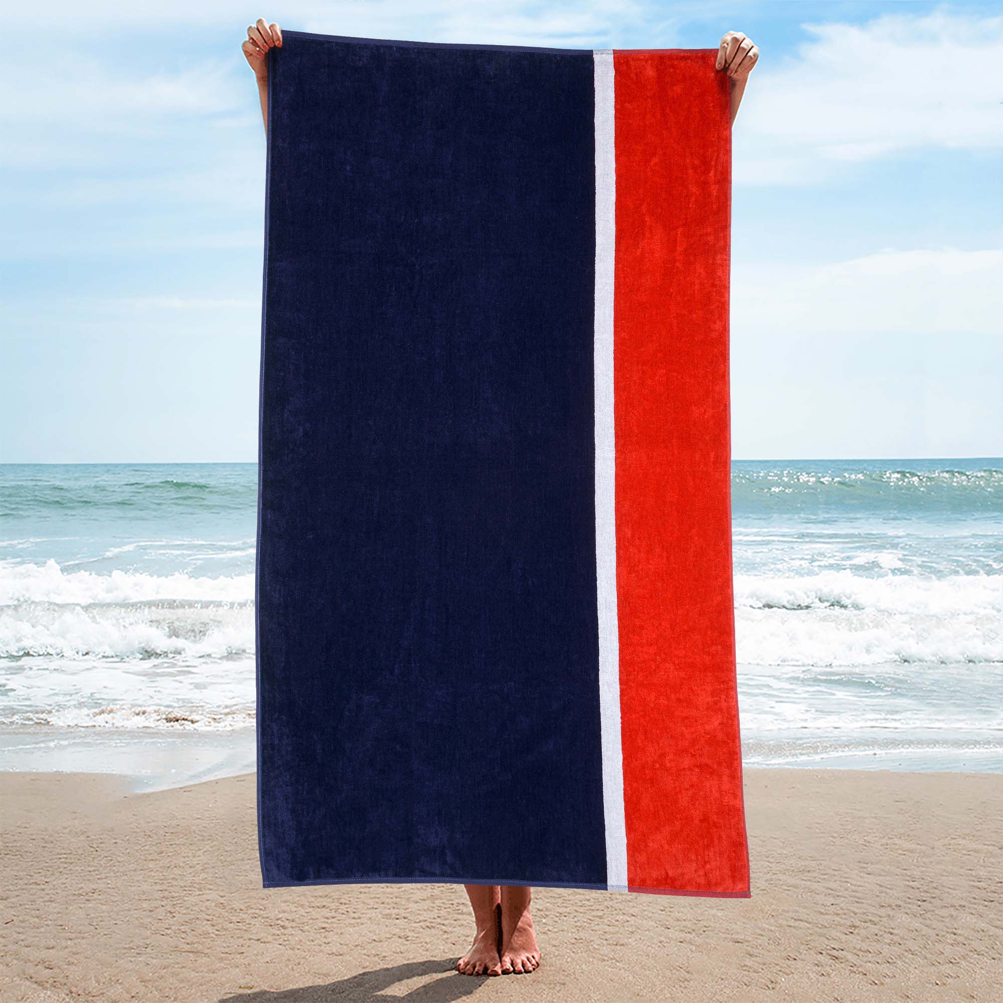Extra Large Absorbent Striped Beach Towel Set of 2 - 34x64 Inches, Soft Quick-Dry Cotton for Pool, Yoga, Gym & Outdoor Activities