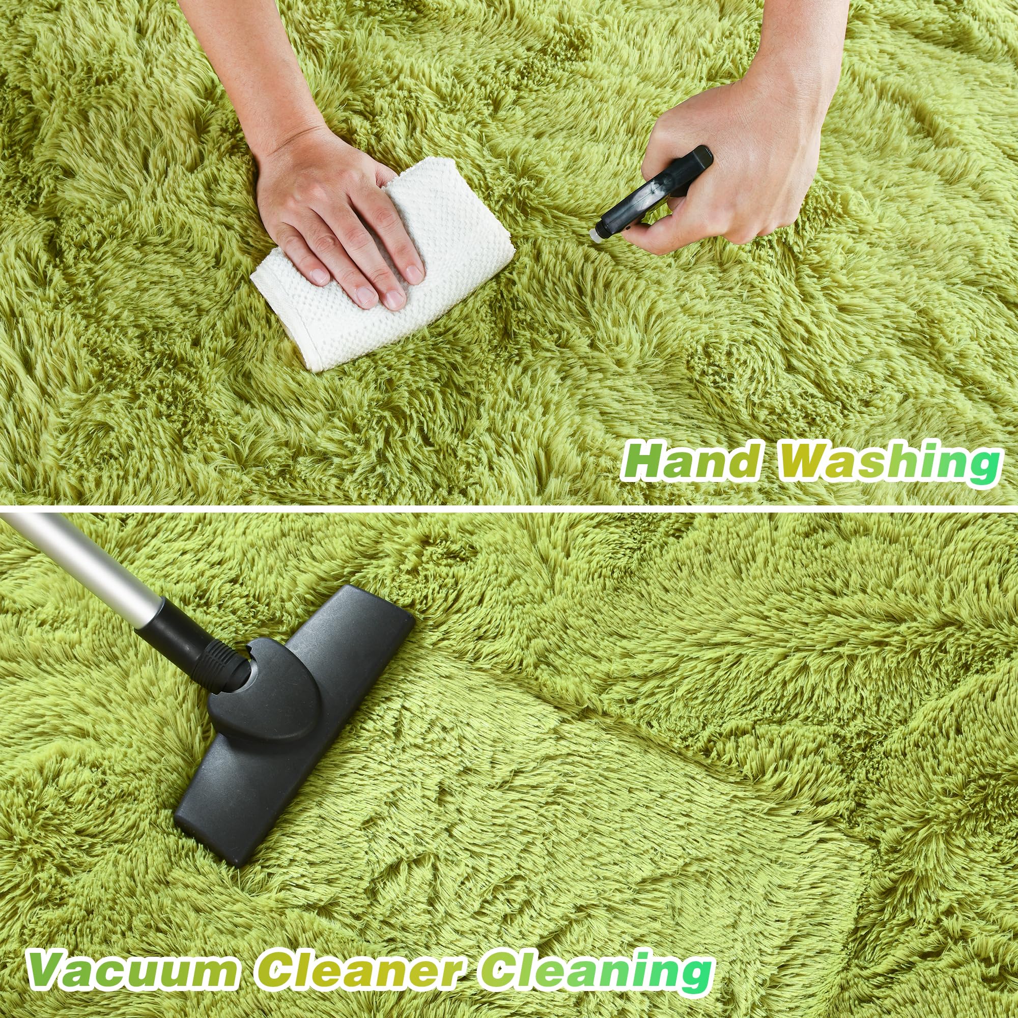 Junovo Ultra Soft 6x9 Feet Fluffy Shaggy Area Rug - Plush Carpet for Bedroom, Living Room, Nursery, Kids Room - Non-Slip Home Decor Floor Mat in Green (Perfect for Cozy Spaces & Play Areas)