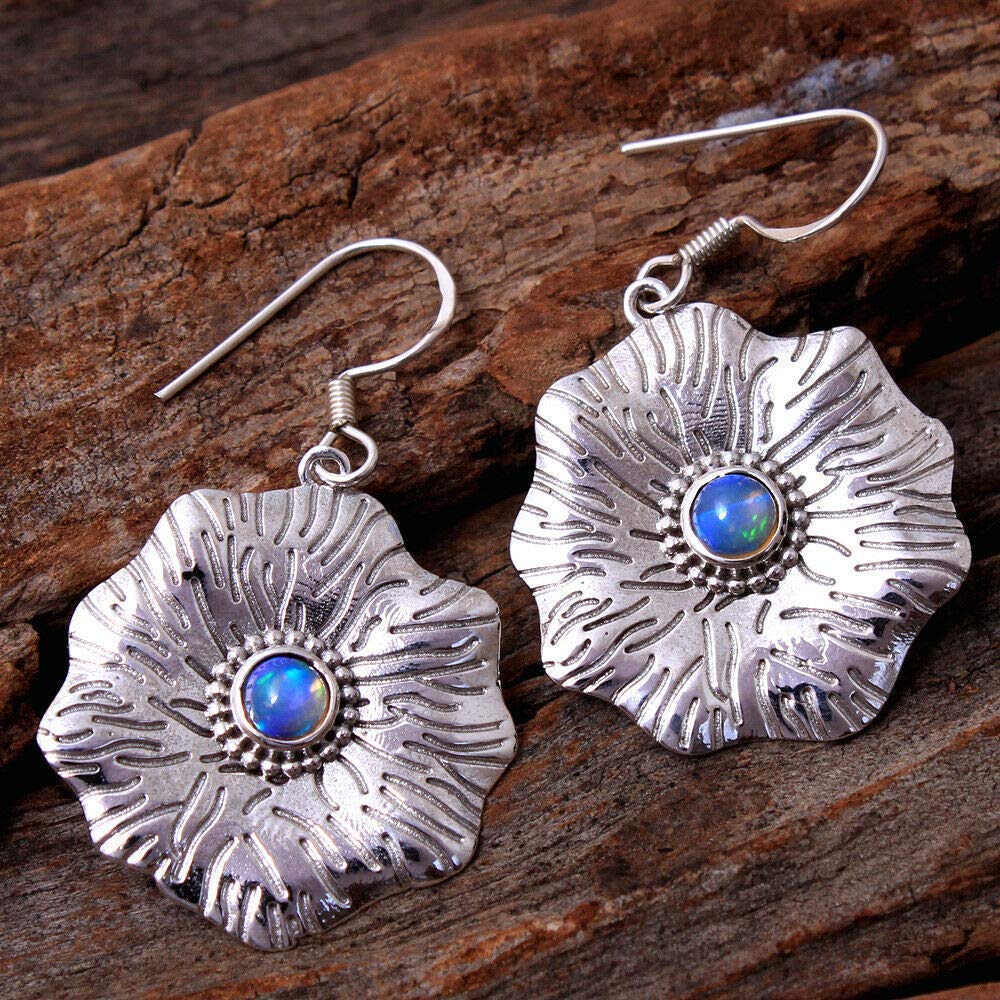 925 Sterling Silver Opal Earrings for Women – Handmade Ethiopian Opal Dangle Earrings, Blue Bridesmaid Jewelry, Christmas Gift for Her | Perfect for Weddings, Parties & Special Occasions