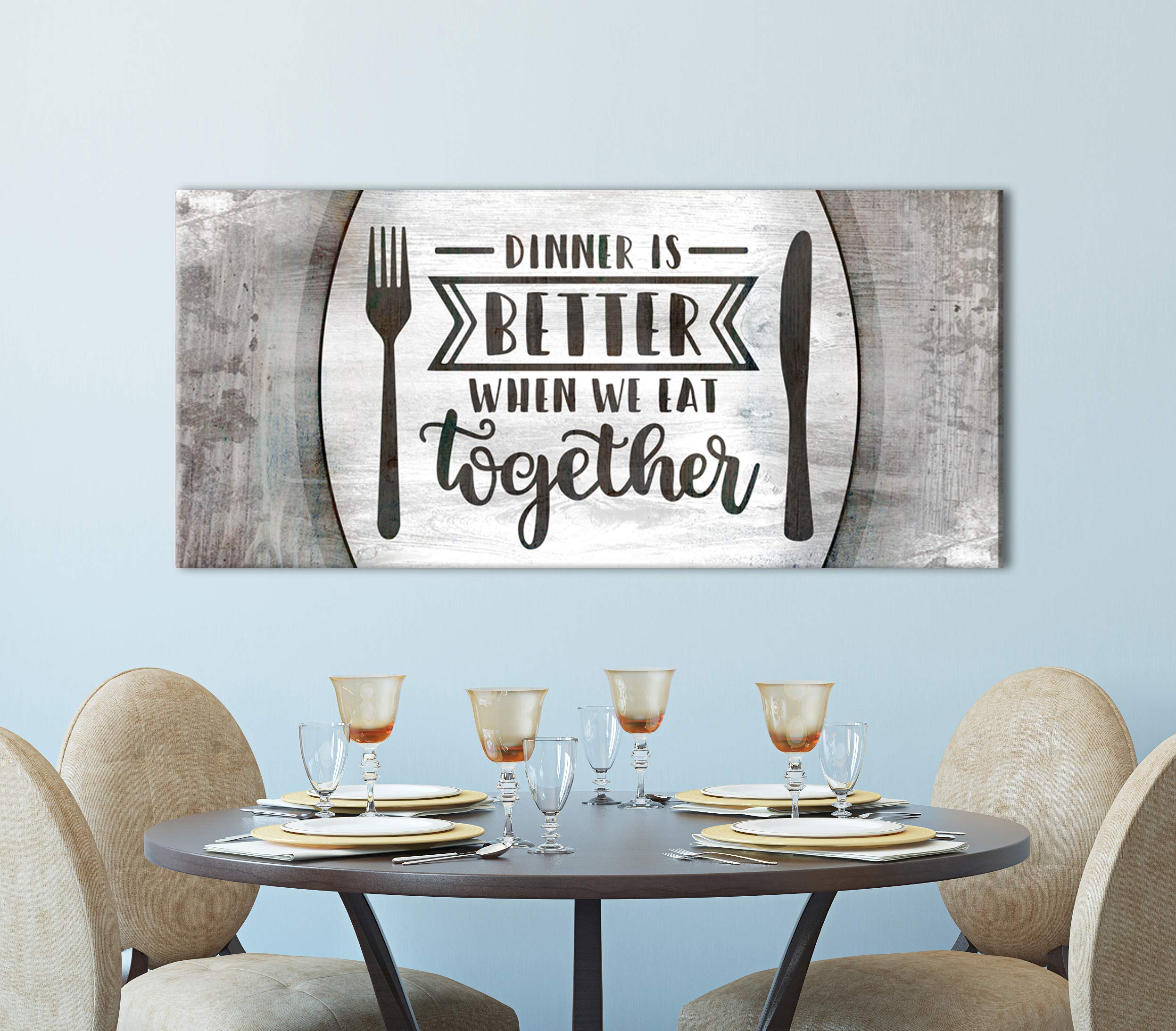 Farmhouse Dining Room Wall Decor - Rustic Kitchen Wall Art Sign with Ready to Hang Frame (60x27) for Cozy Family Dinners & Home Decor | Sense of Art