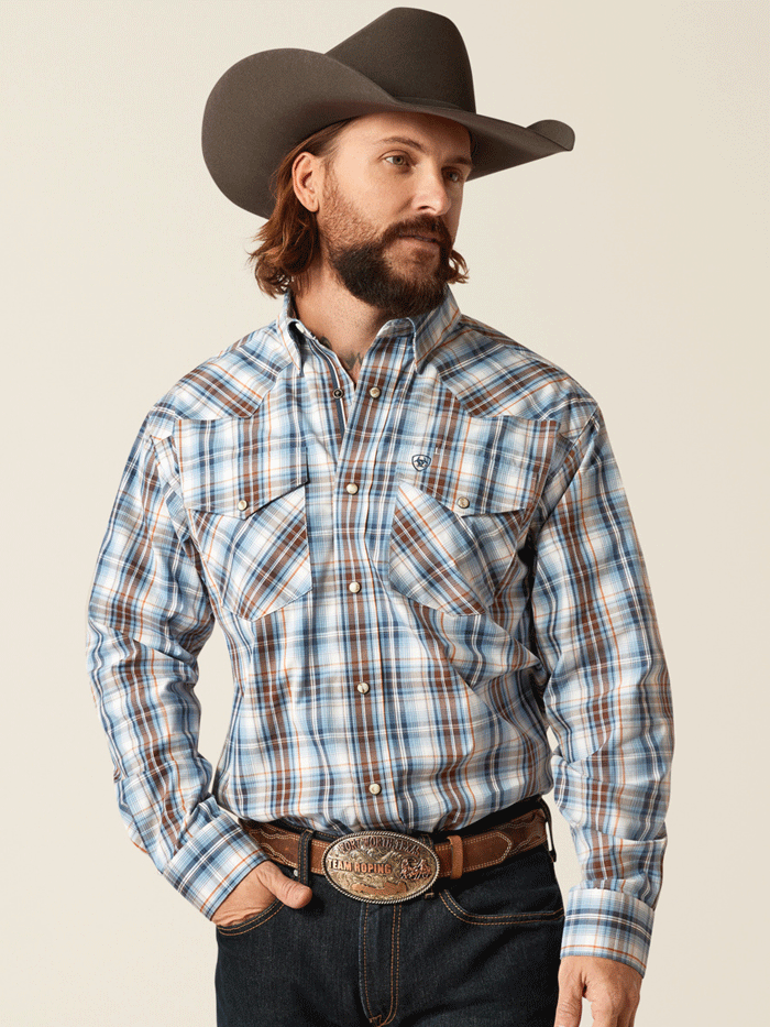 Ariat Men's Pro Series Ryland Classic Fit Shirt - Blue Plaid Western Work Shirt for Ranch, Rodeo & Outdoor Activities
