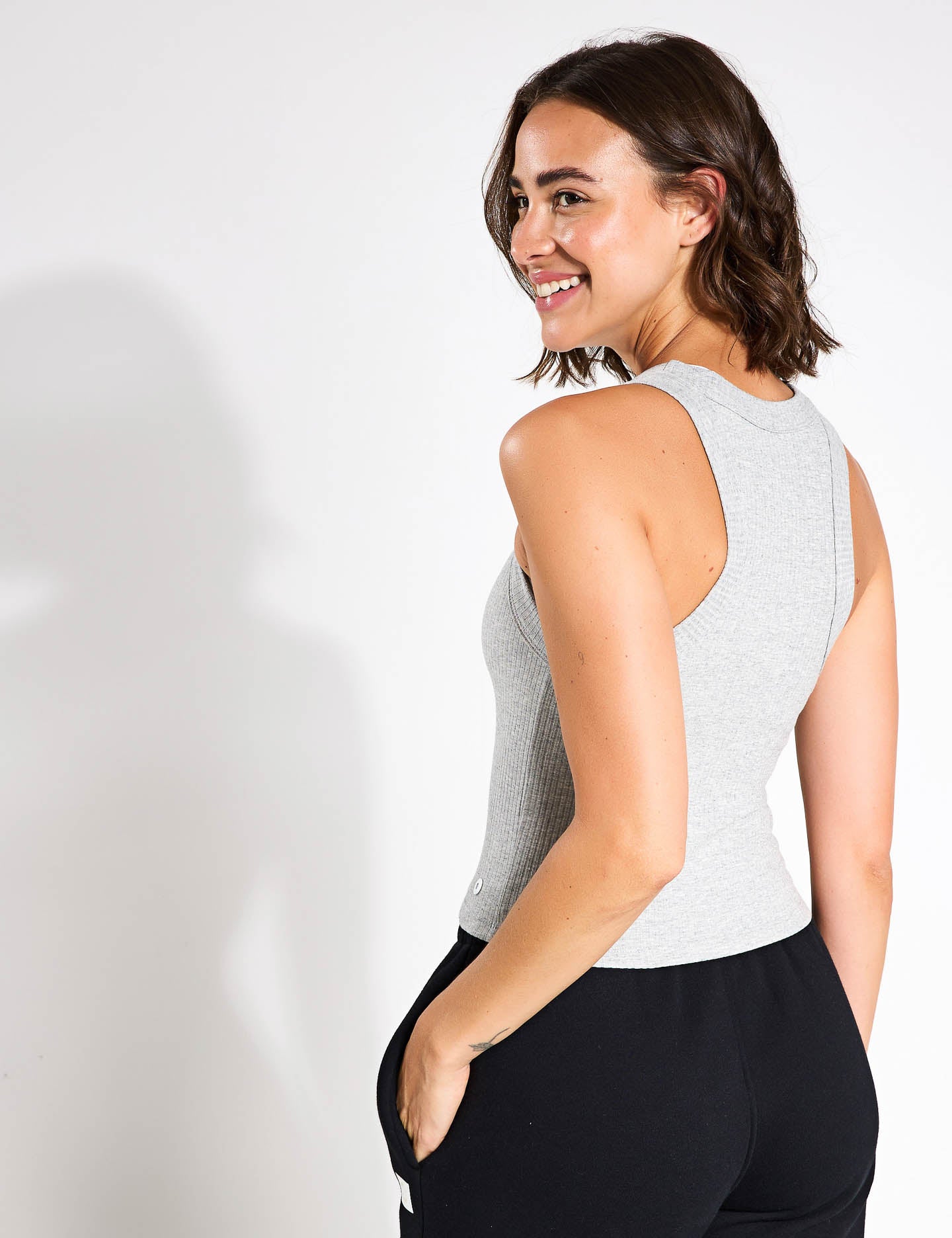 Harmony Ribbed Tank Top for Women - Soft Stretch Grey Marl Casual Shirt - Perfect for Yoga, Gym & Everyday Wear