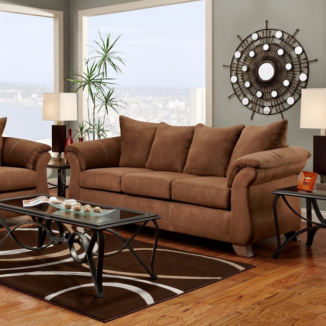 Premium Sensations Chocolate Microfiber Pillow Back Sofa - Made in USA - Perfect for Living Rooms, Home Theaters & Cozy Spaces
