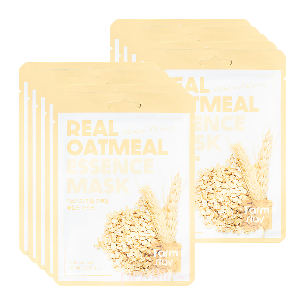 Farmstay Real Oatmeal Essence Mask - 10 Sheet Pack for Hydrating & Soothing Skin - Perfect for Dry, Sensitive Skin Care Routine & Spa Day at Home
