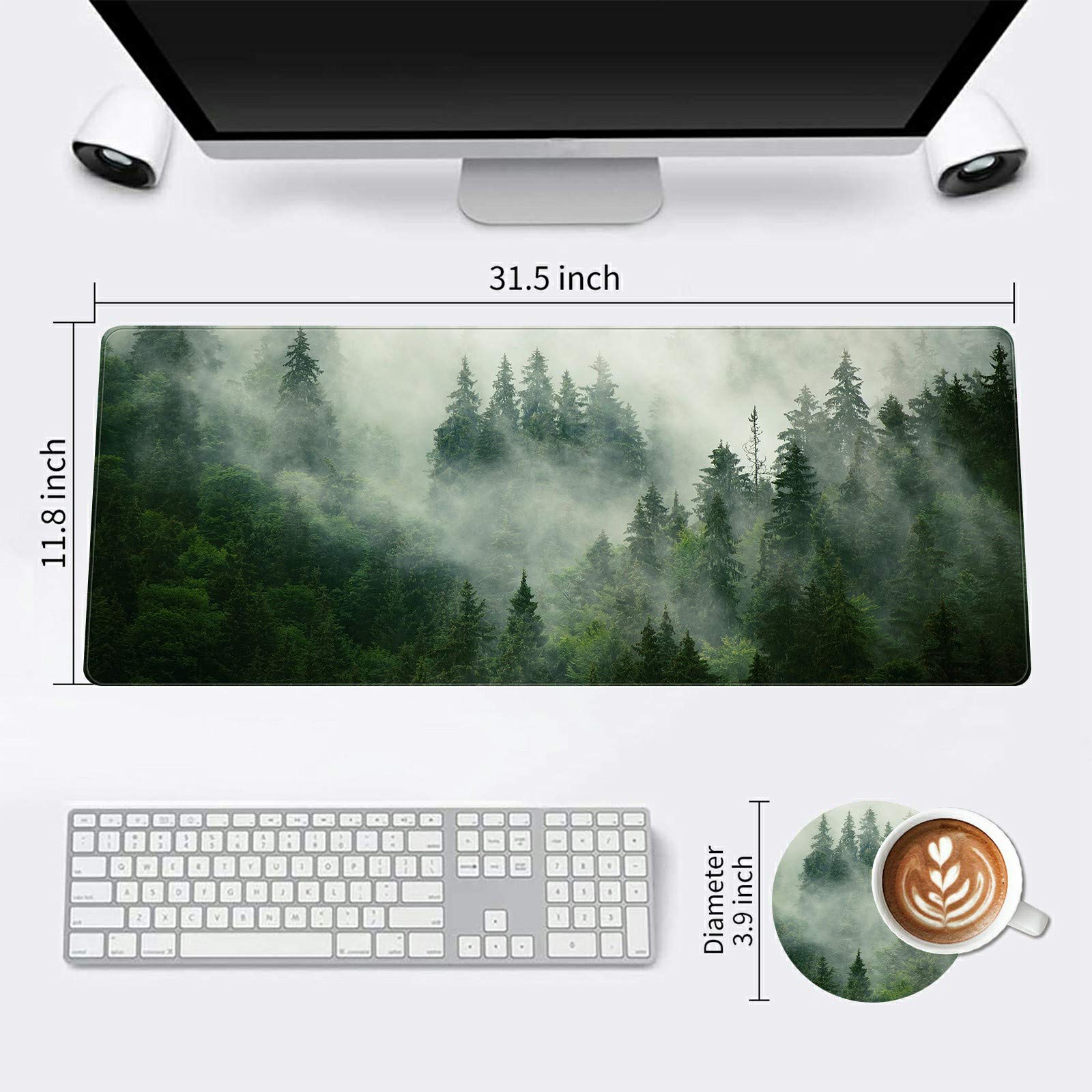 XXL Extended Gaming Mouse Pad (31.5x11.8 Inch) - Non-Slip Desk Mat with Stitched Edges for Keyboard & Mouse | Forest Design | Perfect for Office Work, PC Gaming & Home Computer Setup