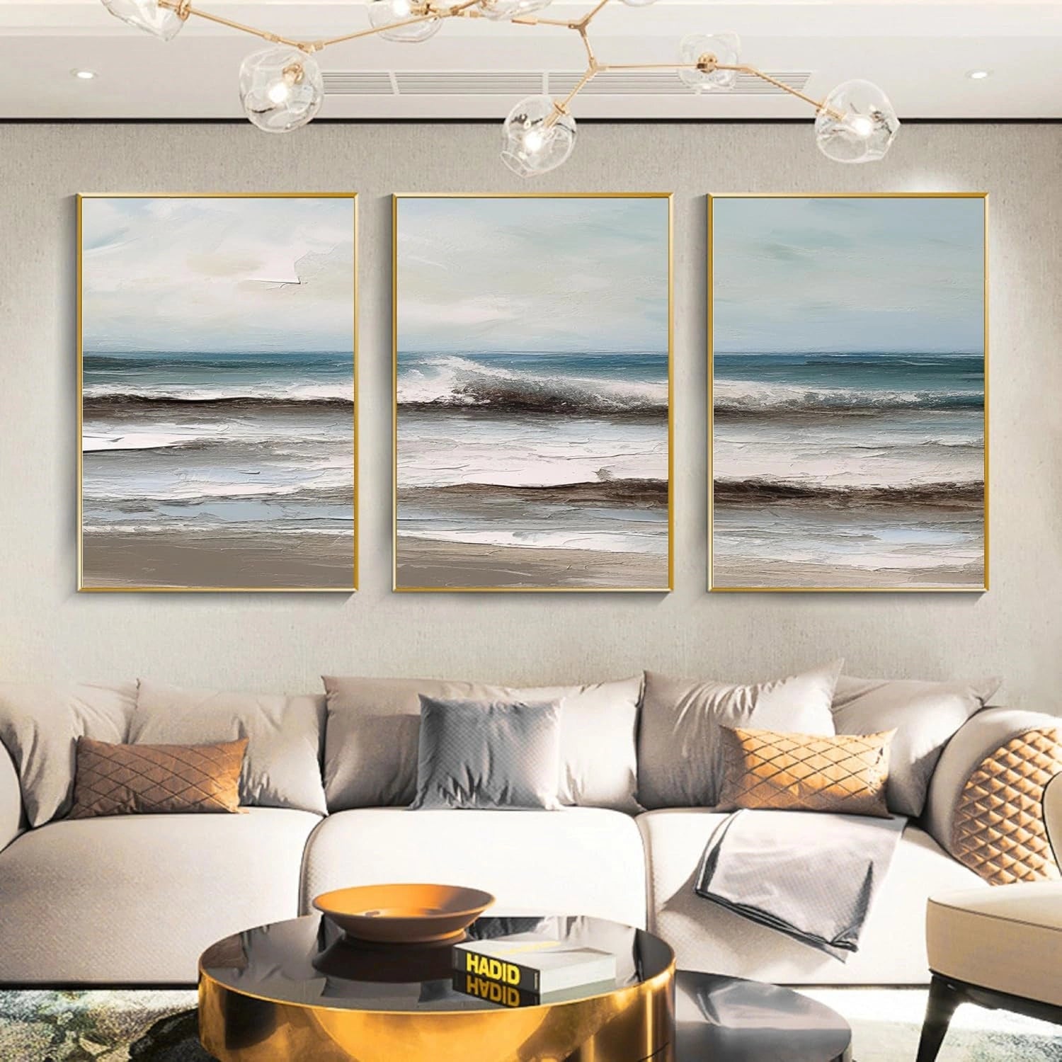 Ocean and Sky Wall Art Set of 3 - Coastal Beach Decor Paintings for Living Room, Bedroom & Office - Serene Seascape Canvas Prints (OS 258)
