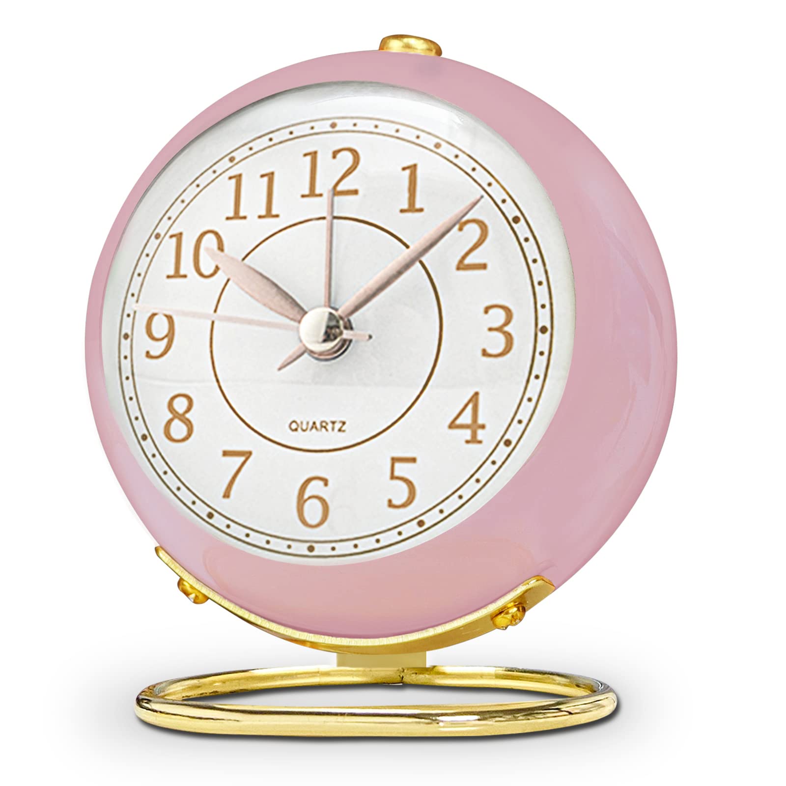 JUSTUP Classic Silent Non-Ticking Quartz Alarm Clock - Battery Operated Analog Desk Clock with Backlight & HD Glass - Perfect for Bedroom, Living Room, Kitchen, Office & Home Decor (Pink)