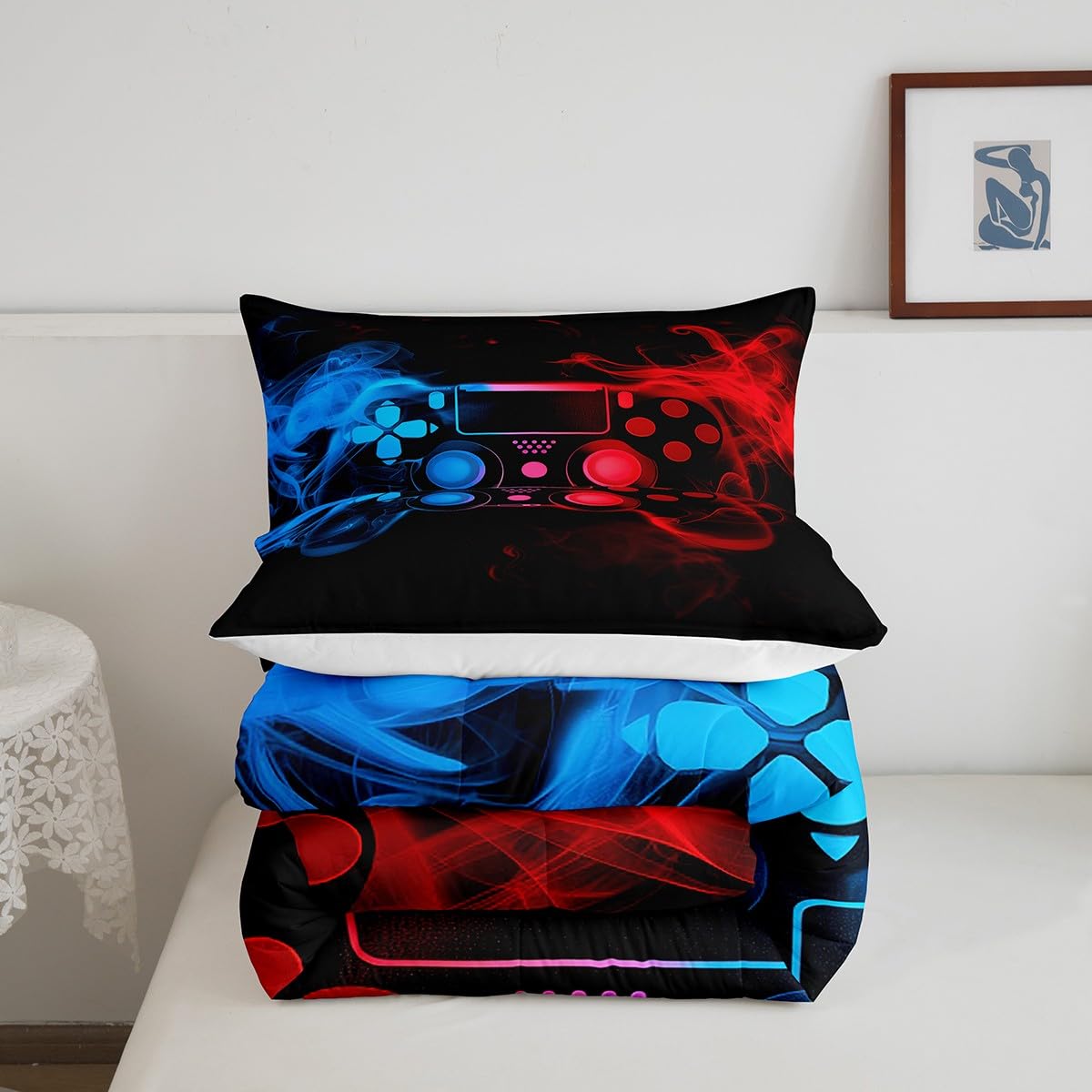 Erosebridal Twin Comforter Set for Boys - Gaming Bedding Set with Red & Blue Design - Kids & Toddler Bedroom Decor - Perfect for Gamer Room, Teen Bedroom, and Sleepovers (60x86 Inches)