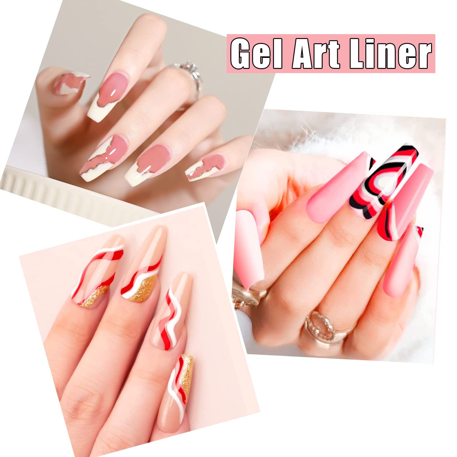 Vishine 6 Colors Gel Nail Polish Set - White, Black, Pink, Glitter, Silver, Gold Soak Off UV LED Nail Art Liner with Built-in Thin Brush for DIY Nail Designs (8ml) | Perfect for Salon, Home Manicure & Nail Art Enthusiasts