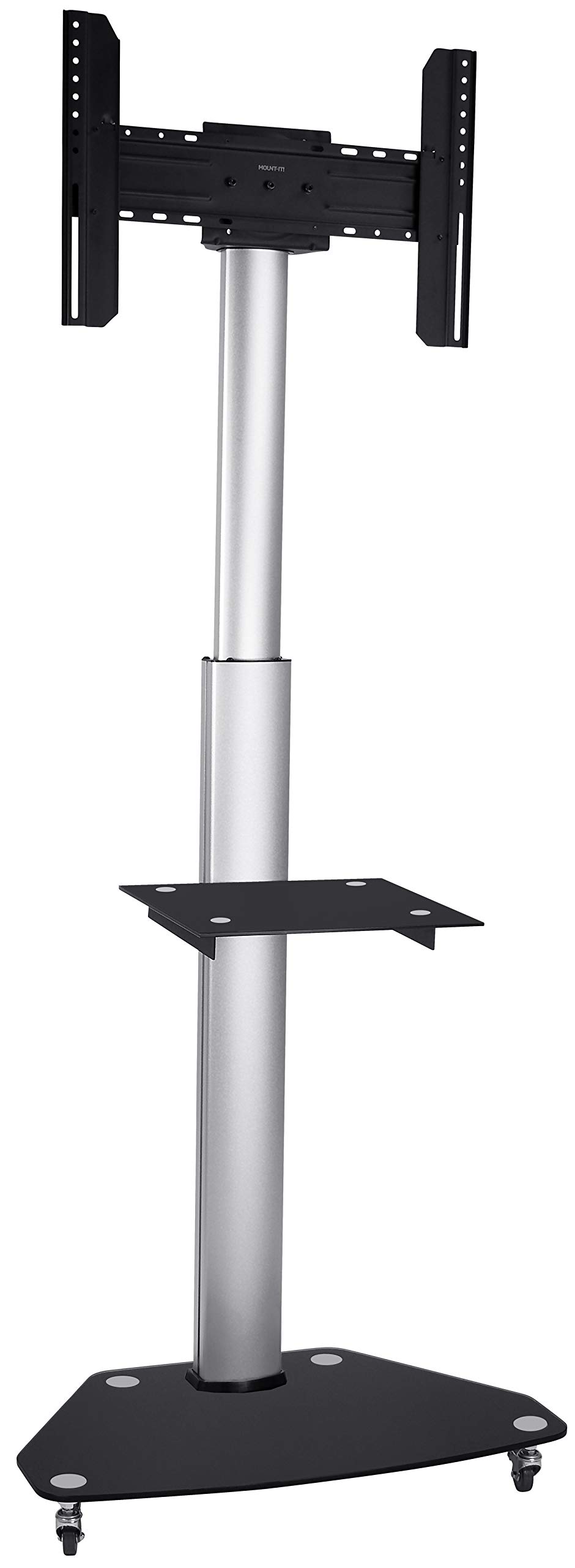 Mount-It! Adjustable Mobile TV Cart Stand for 37-70 Inch Flat Screens - Heavy Duty Rolling TV Stand with Component Shelf & Locking Casters, Supports VESA 200x200 to 600x400 & 110 lbs - Perfect for Living Rooms, Classrooms & Conference Rooms (MI-1875)