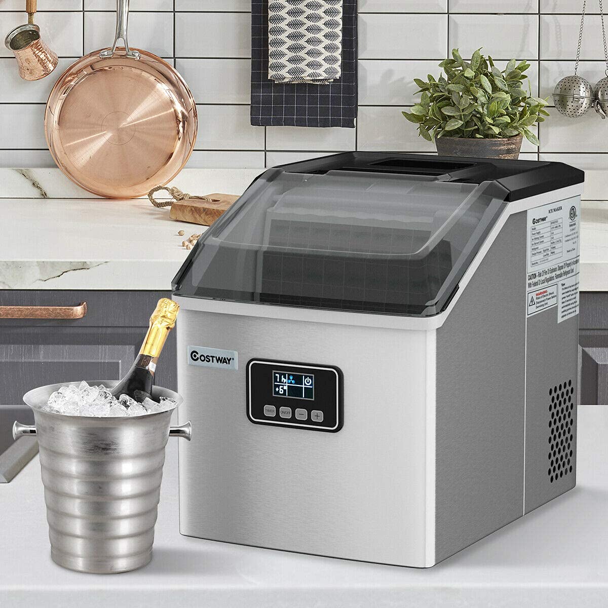 Portable Countertop Ice Maker Machine - 48LBS/24H Capacity, Automatic Self-Cleaning with LCD Display & Timer, Includes Ice Scoop & Basket - Perfect for Home, Office, Bar, Parties & Outdoor Events