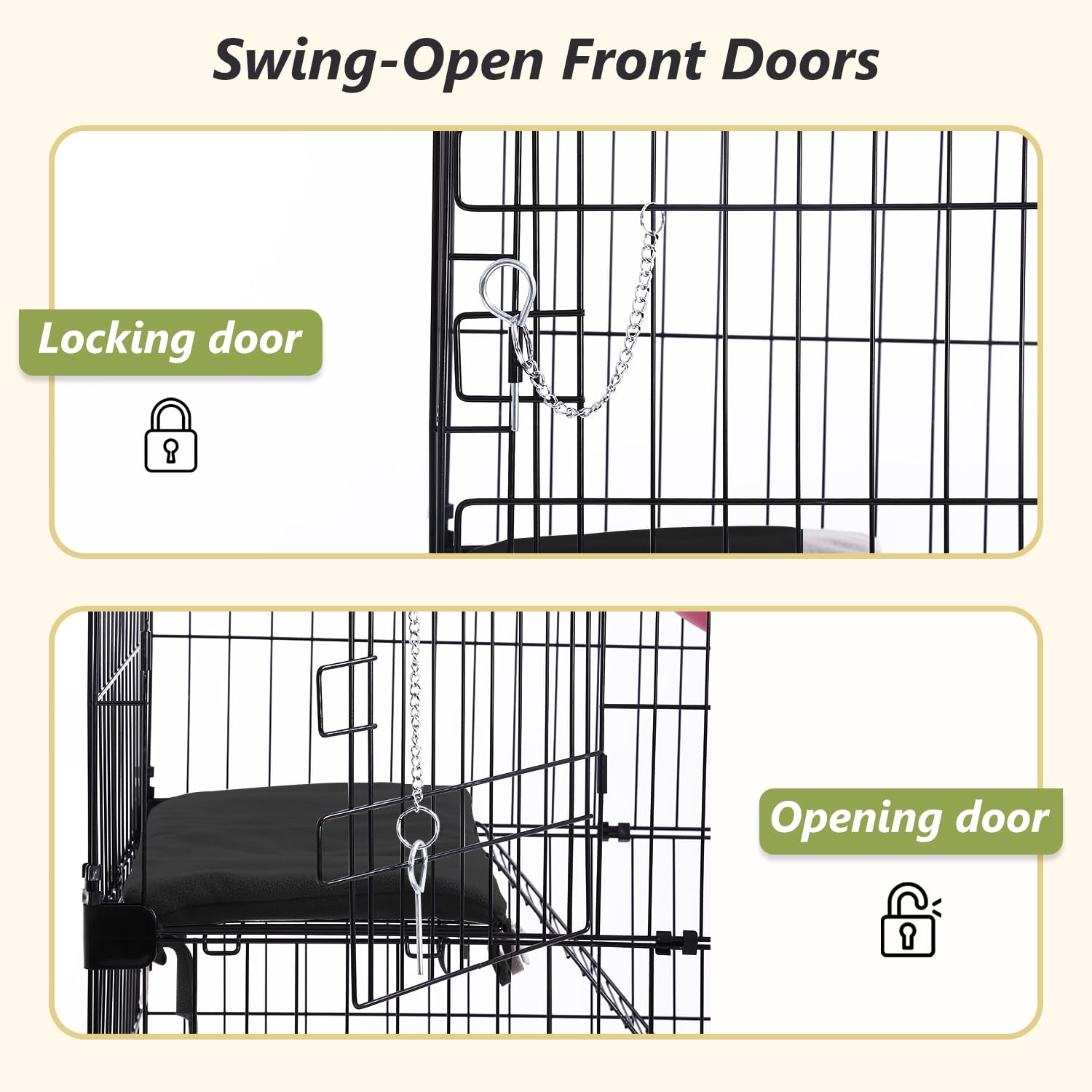 **FDW 3-Tier 67-Inch Collapsible Cat Cage - Indoor & Outdoor Cat Enclosure with Secure Lock, Hammock Bed, Front Doors, Ramp & Perching Shelves - Perfect for Playtime, Training & Safe Outdoor Exploration (Black)**