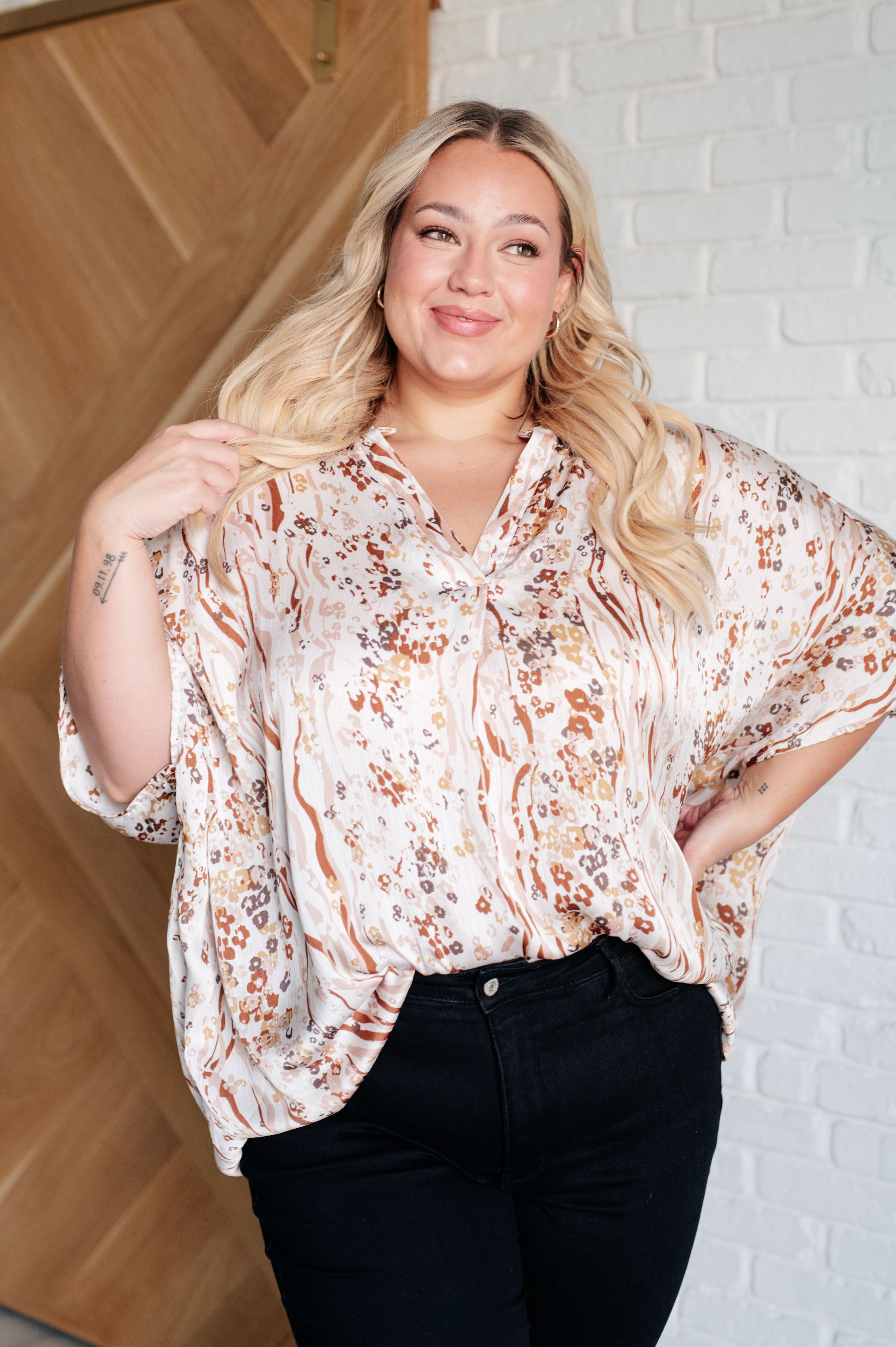 Stylish Take a Chance Mixed Print Top for Women - Trendy Floral & Geometric Design Blouse - Perfect for Casual Outings, Parties & Date Nights