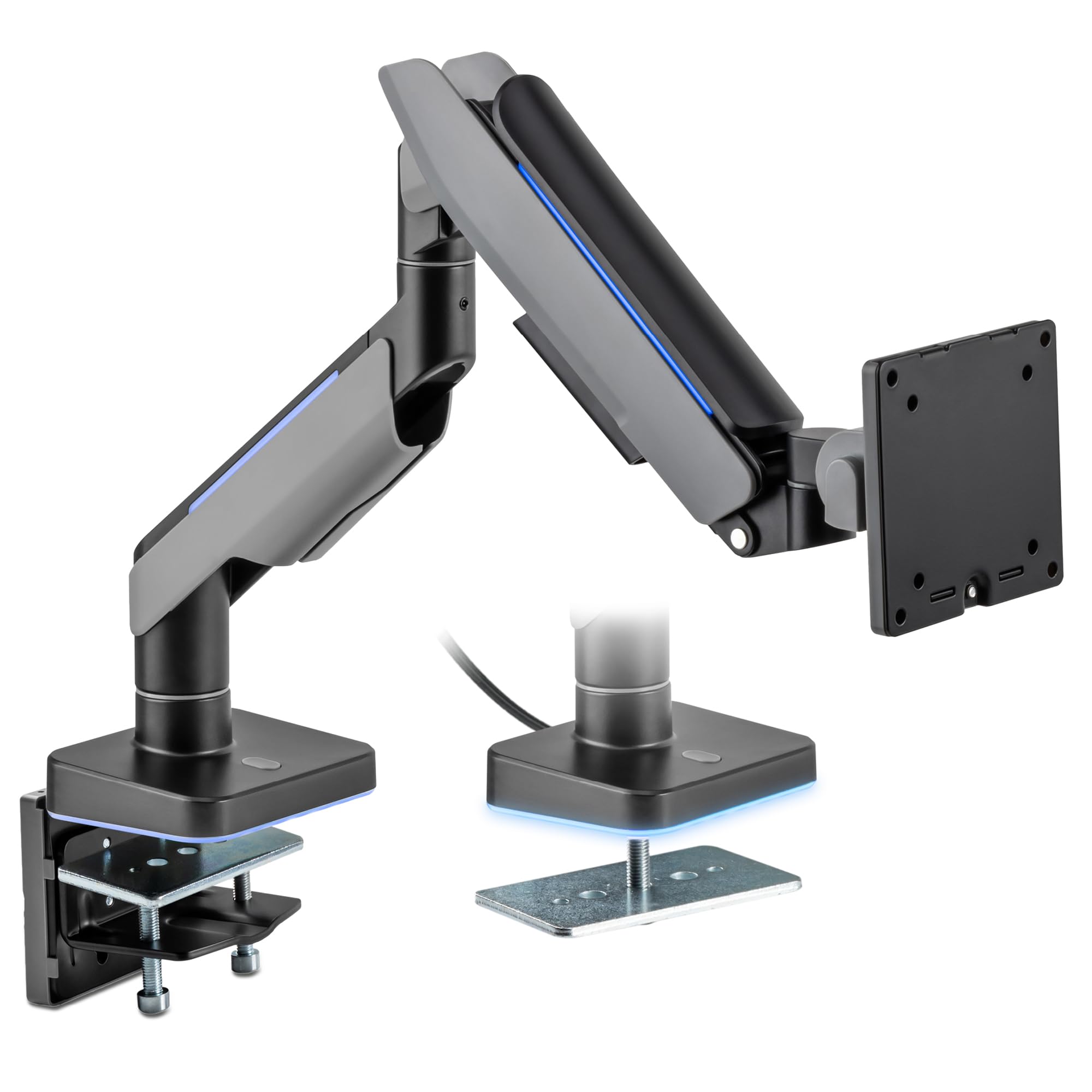 Xantron® RGB Gaming Monitor Arm - Heavy Duty 17-49 Inch Adjustable Stand for Curved & Flat Screens (Max 20kg) - Ergonomic Gas Spring Mount for PC, Workstation & Gaming Setup - Perfect for Home Office, Streaming & Esports