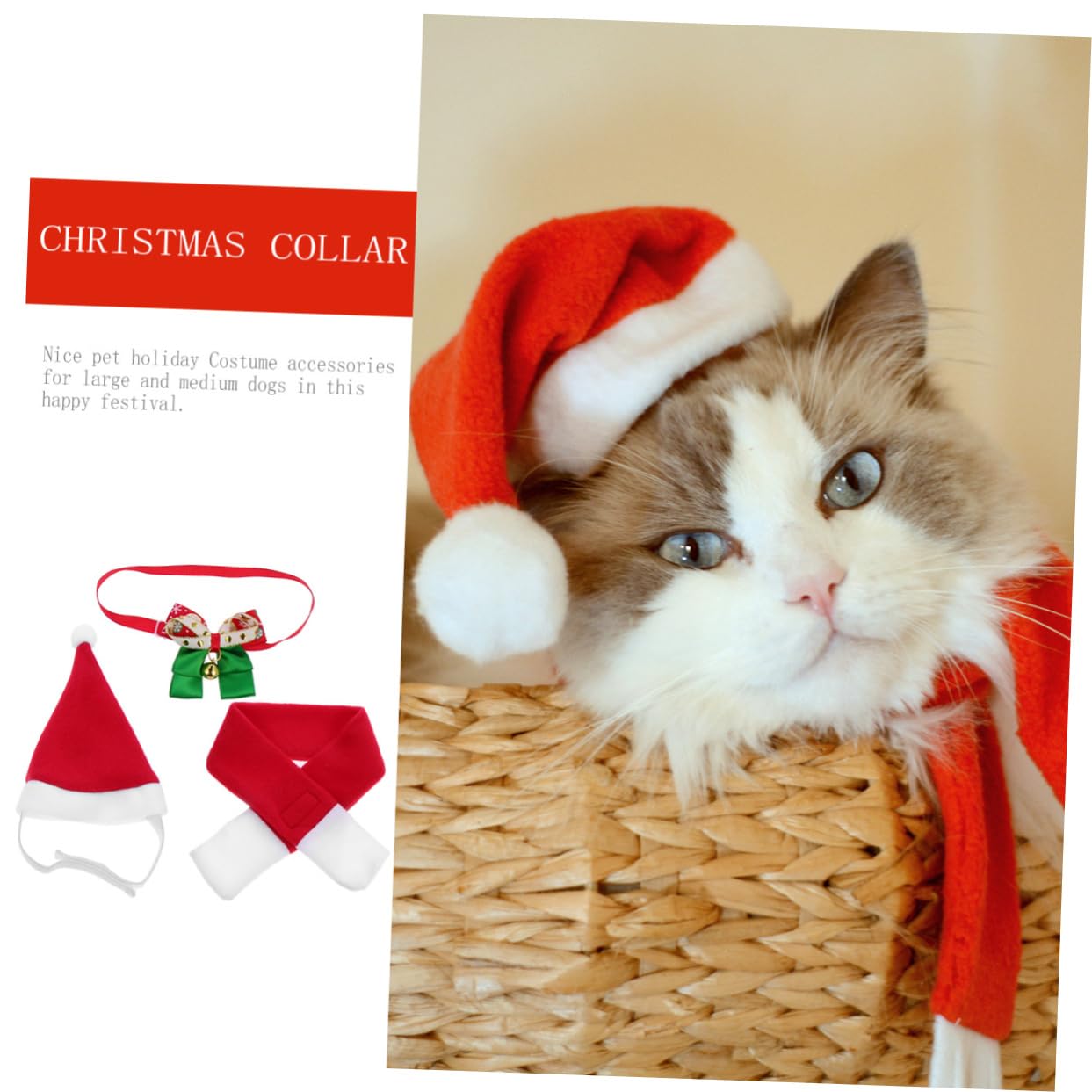Balacoo Santa Suits 3pcs Pet Bow Tie & Scarf - Christmas Cat Costume for Holiday Parties