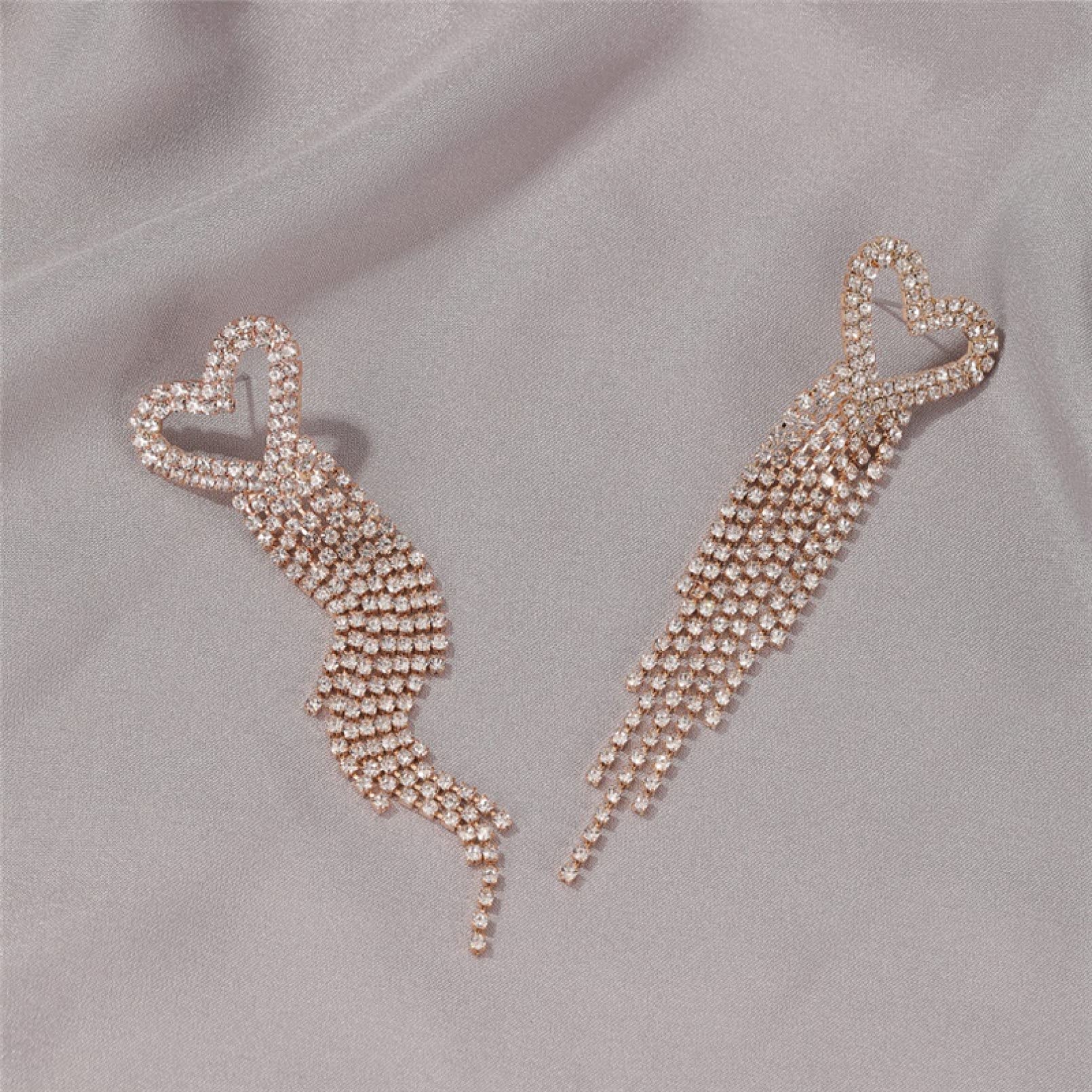 Elegant Silver Heart Drop Earrings for Women – Luxury Crystal Dangle Wedding Jewelry with Long Tassels | Perfect Gift for Girlfriend, Wife, Sister, Daughter or Mother | Ideal for Bridal Parties, Anniversaries & Special Occasions