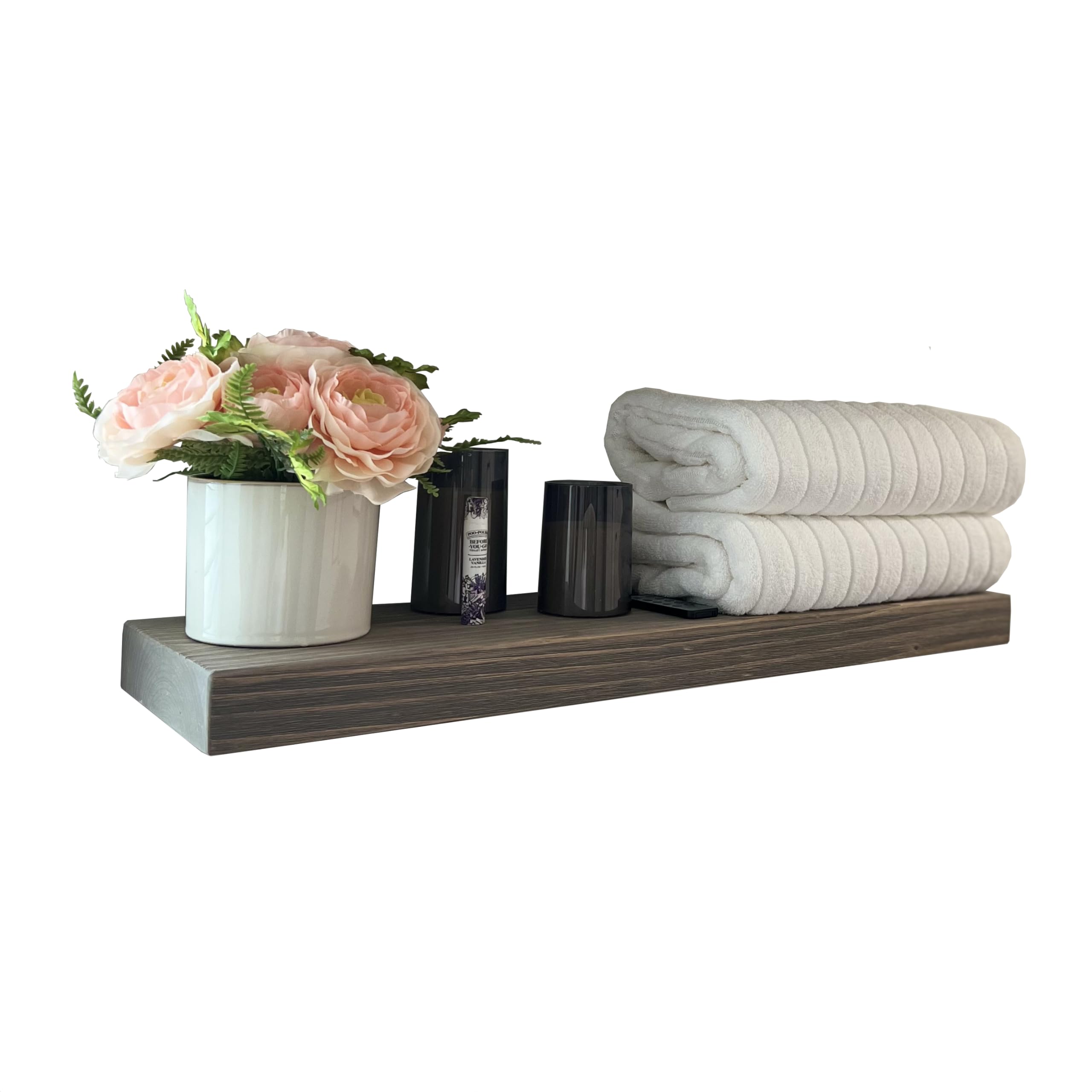 Joel's Antiques - 30 Inch Natural Wood Floating Shelves for Wall - Heavy Duty Rustic Wooden Shelves (30x6x2 Inches) - Perfect for Bedroom, Living Room & Kitchen Decor - Gray/Grey - Ideal for Displaying Books, Photos & Home Decor Items