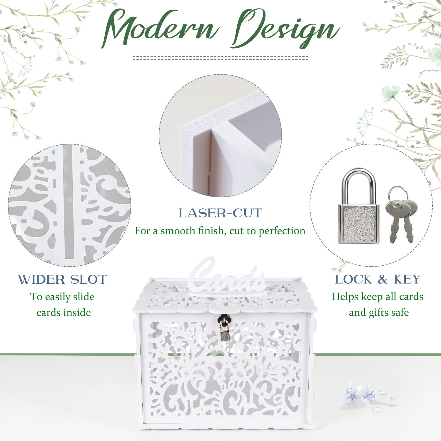White PVC Gift Card Box with Lock - Secure DIY Wedding Money Holder for Reception, Graduation, Birthday & Baby Shower Decorations | Perfect for Cash Gifts, Cards & Party Favors