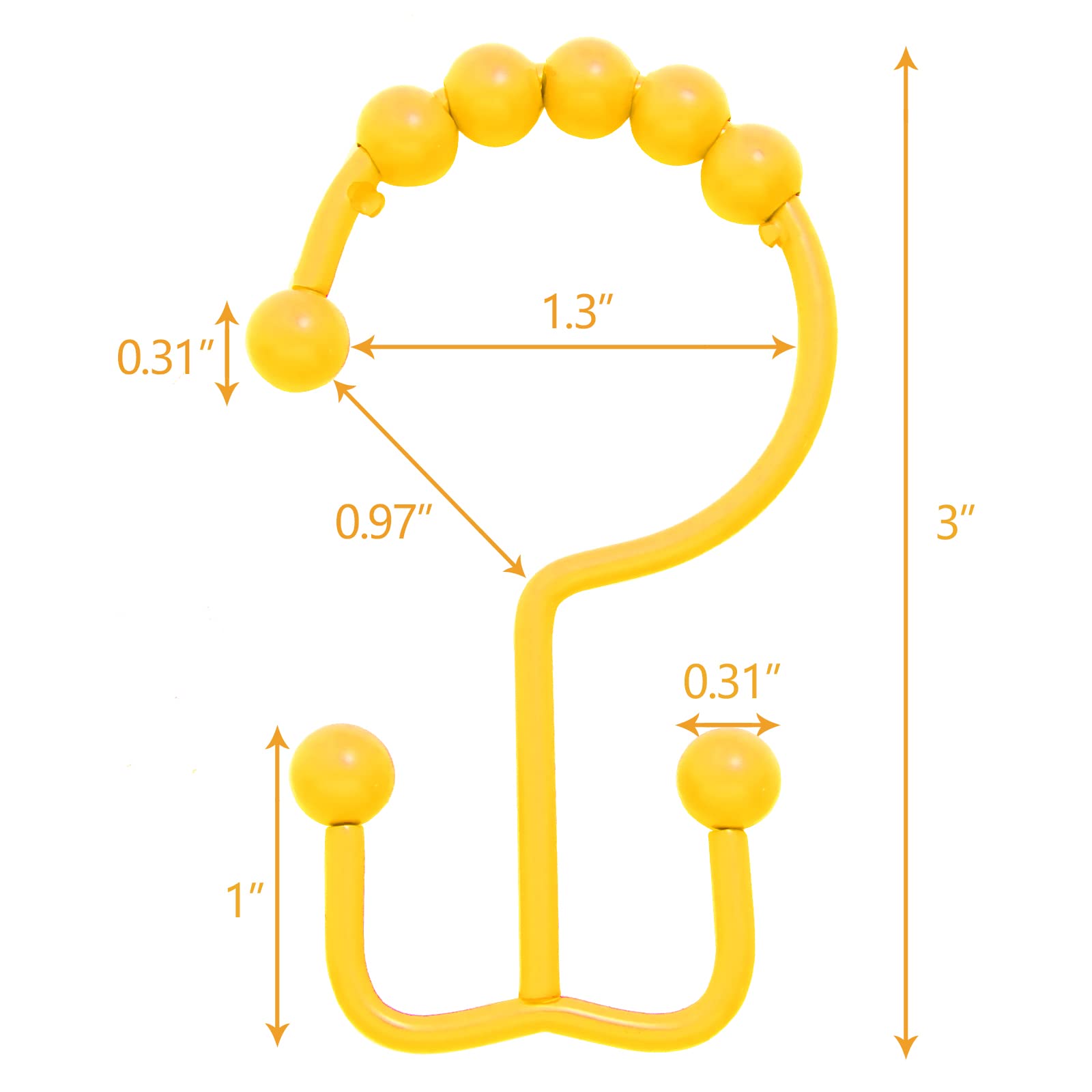 Premium 304 Stainless Steel Shower Curtain Hooks - 12 Pack Yellow Double Glide Bathroom Shower Rings for Smooth Curtain Movement - Durable Rustproof Hooks for Shower Rods & Bath Curtains - Perfect for Bathroom Decor & Easy Curtain Adjustment