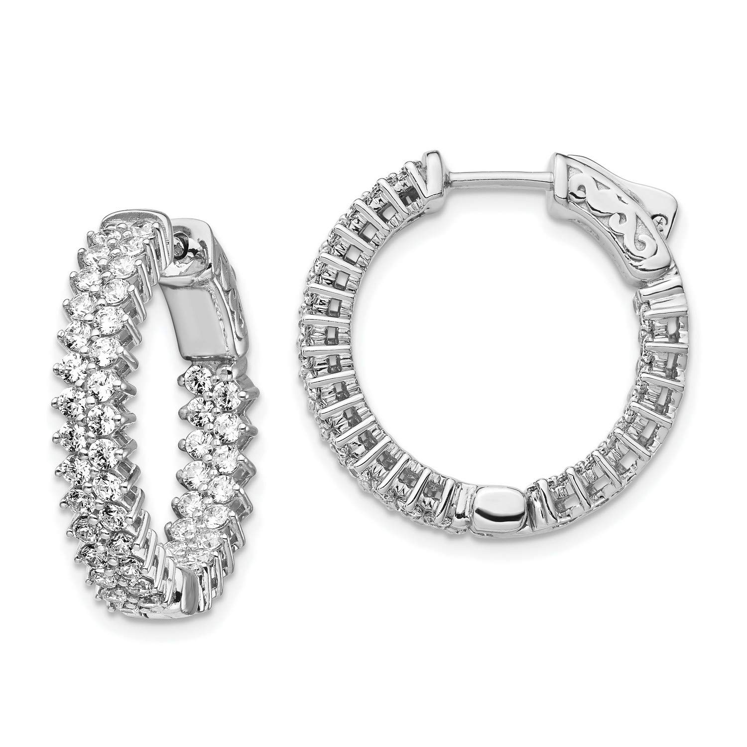Sterling Silver Cubic Zirconia Hoop Earrings for Women - 22.4x22.9mm In & Out Design - Perfect for Everyday Wear, Parties & Special Occasions