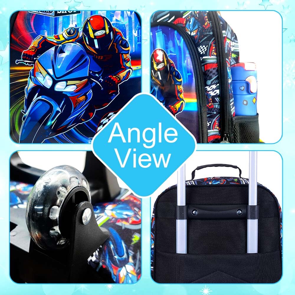 Boys Rolling Suitcase - Water Resistant Kids Luggage with Motorcycle Design for Travel, School & Preschool | Perfect for Airplane Carry-On, Weekend Trips & Daily Use