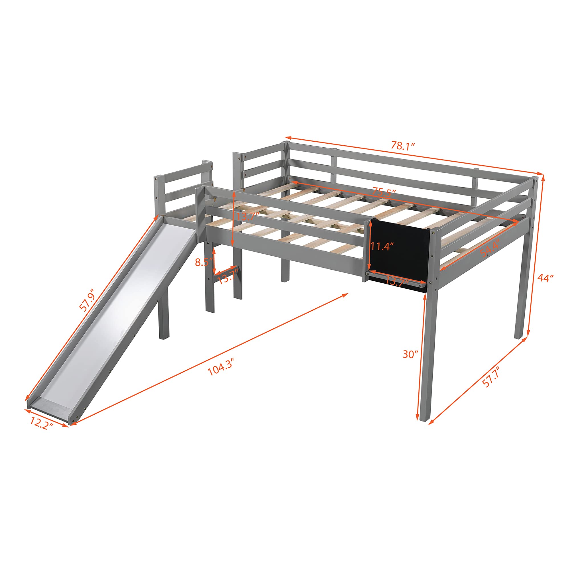 Solid Wood Loft Bed with Slide & Stairs - Twin Size Kids Bed with Chalkboard & Safety Rail - Easy Assembly No Box Spring Needed (Gray) - Perfect for Small Bedrooms, Playrooms & Dorm Rooms