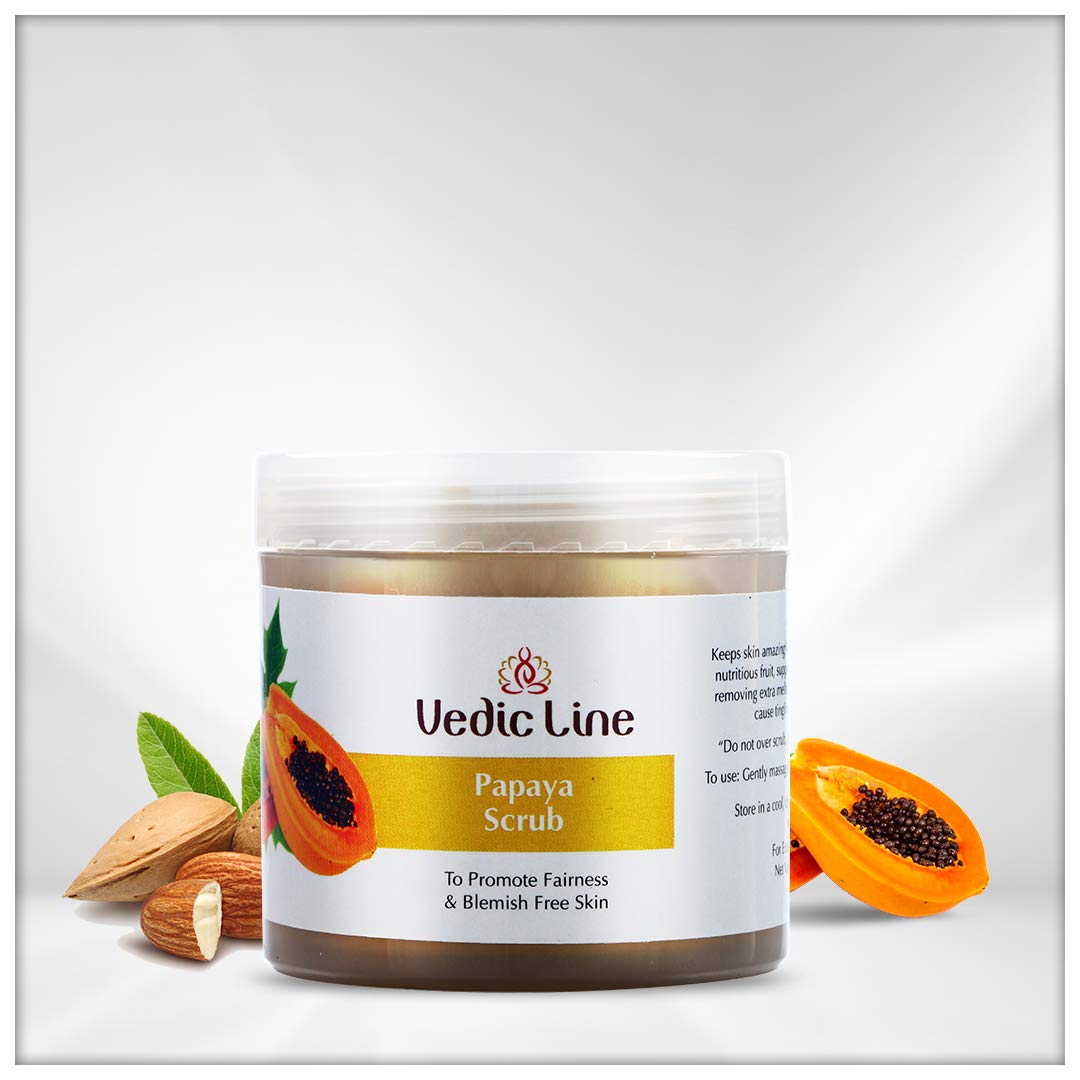 Vedicline Papaya Face Scrub with Aloe Vera, Walnut & Almond Oil - Exfoliates Dead Skin, Reduces Uneven Tone & Unclogs Pores for Healthy Clear Skin (100ml) - Perfect for Daily Skincare Routine & Acne-Prone Skin