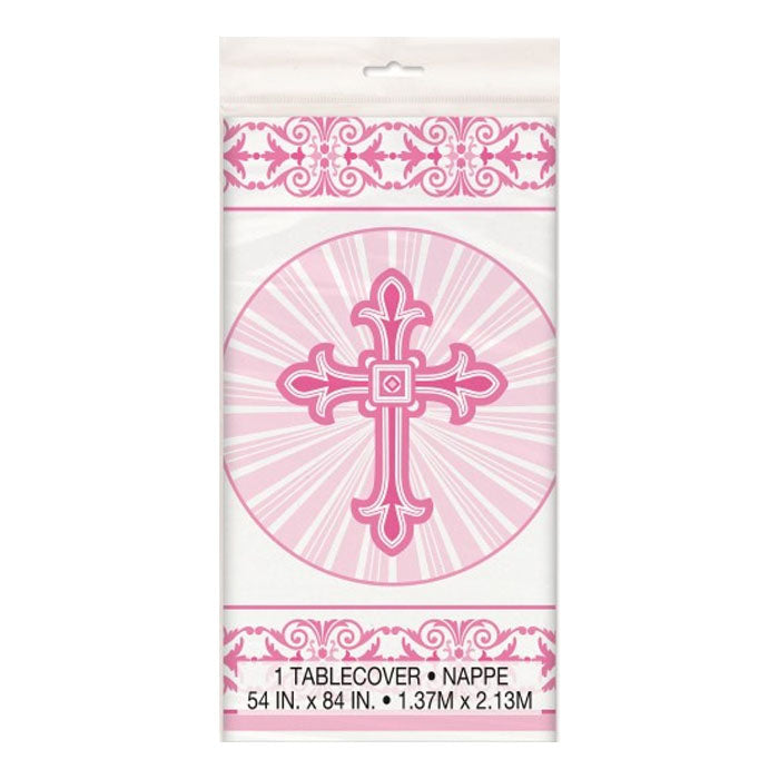 Elegant Silver Gold Pink & Blue Cross Table Cover - Perfect for Wedding, Party, and Home Decor