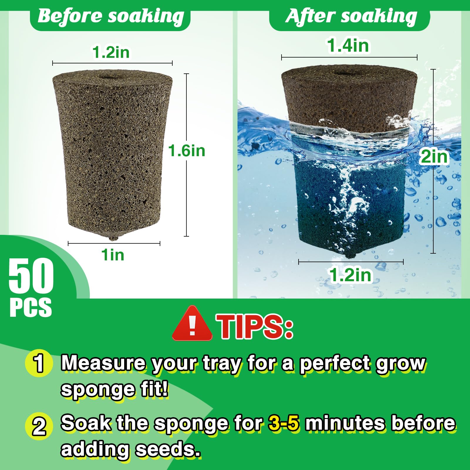 50 Pcs Rooting Sponges for Plants - Seed Starter Plugs for Seedlings & Cuttings, Rapid Rooting in Soil/Tray/Pods, Promotes Herb Vegetable Flower Growth - Ideal for Hydroponics, Indoor Gardening & Greenhouse Planting