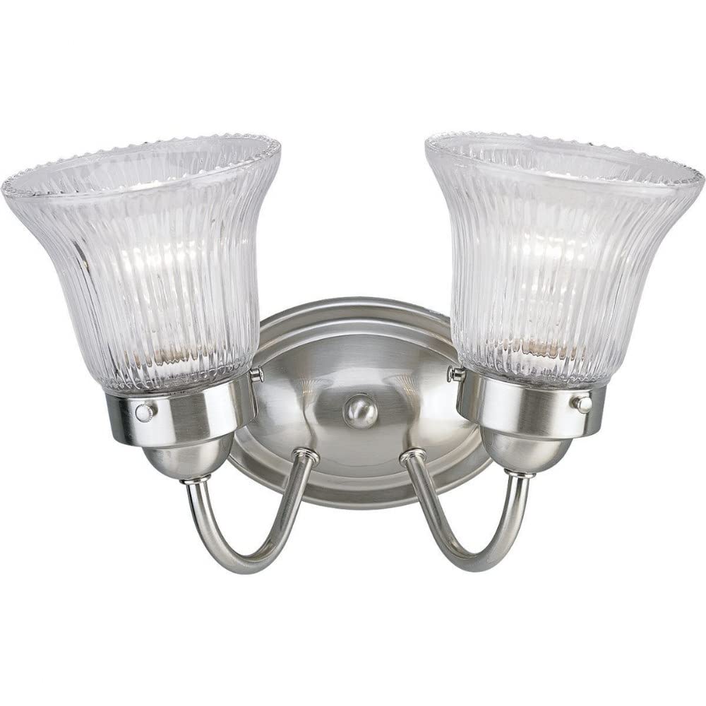 Progress Lighting 2-Light Traditional Bath Vanity Light with Etched Fluted Glass in Brushed Nickel - Perfect for Bathroom, Powder Room & Dressing Area Lighting