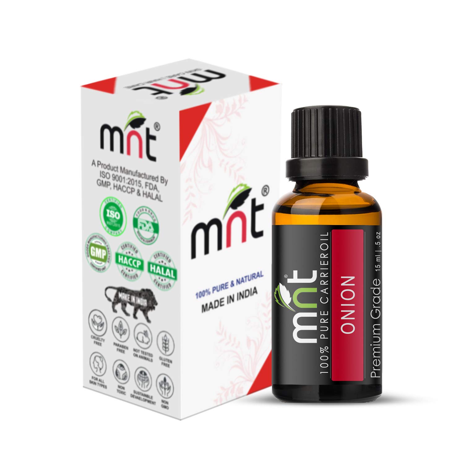100% Pure & Natural MNT Onion Carrier Oil - Undiluted Essential Oil for Acne Scars, Skin Care, Dandruff Treatment, Hair Loss Prevention & Hair Growth (15ml) | Perfect for DIY Beauty Recipes & Scalp Massage Therapy