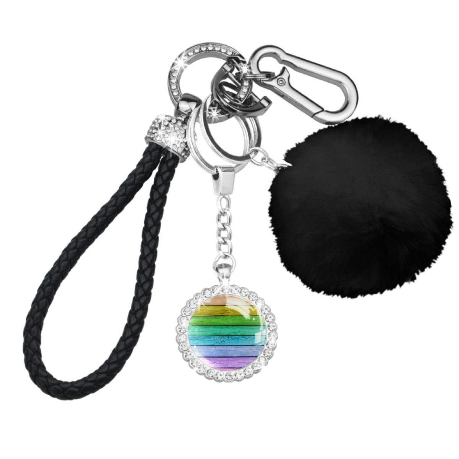 LORVIES Fluffy Pom Pom Keychain - Bullfinch on Rowan Branch, Soft Artificial Fur Ball Keychain for Women, Cute Car & Bag Charm Gift (Perfect for Keychains, Purse Accessories, Gifts)