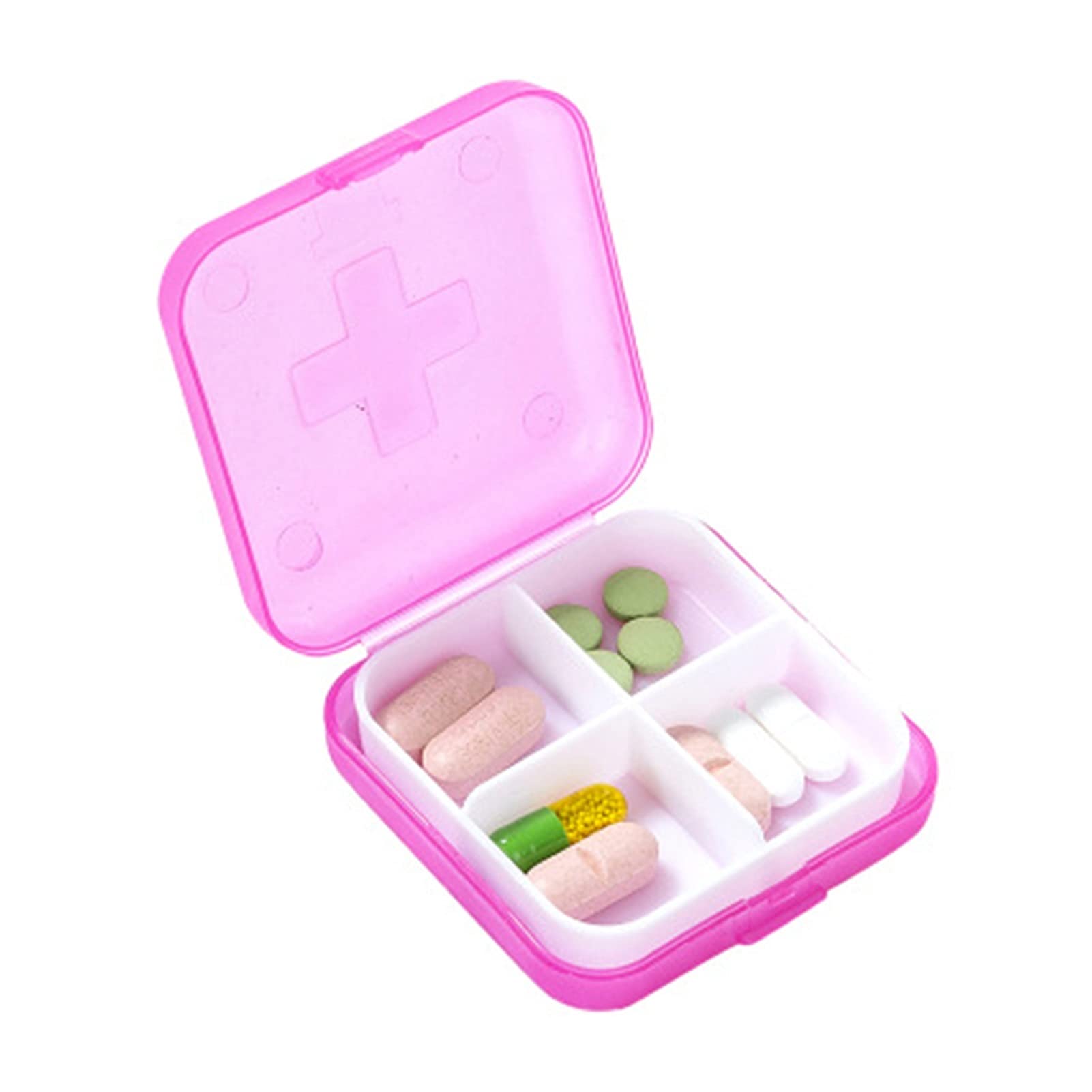PJRYC 4-Compartment Pill Organizer Box - Colorful Travel Medicine Case with Secure Lid, Perfect for Pills, Vitamins, Jewelry & Earrings Storage - Portable for Home, Office & Travel (Color: 02)
