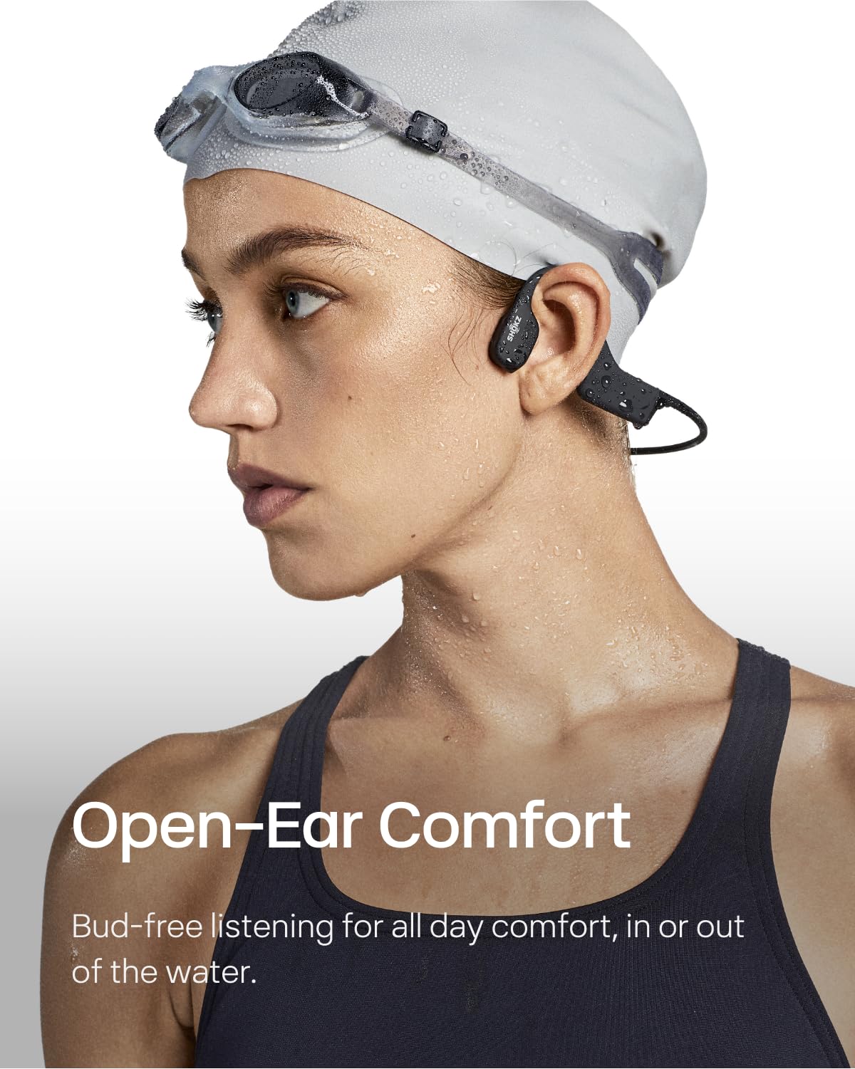 Shokz OpenSwim Waterproof Bone Conduction MP3 Player - Wireless Open-Ear Headphones for Swimming, Running & Workouts - Includes Nose Clip & Earplugs (Black) | Perfect for Pool, Ocean & Triathlon Training