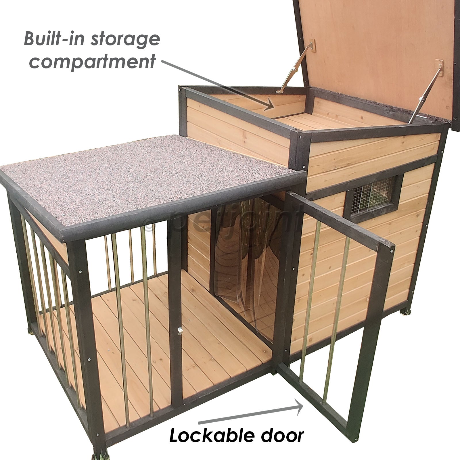 Sturdy Wooden Dog Crate with Built-in Storage & Lockable Door - Durable Pet Kennel for Large Dogs - Perfect for Home, Yard, or Travel Use