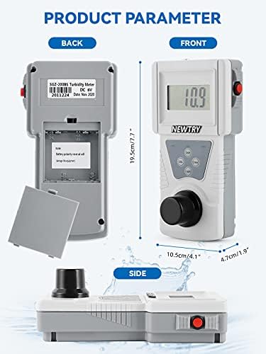 NEWTRY Portable Digital Turbidity Meter 0-200NTU, ISO7027 Compliant Water Turbidimeter with 0.1 Accuracy & Backlit LCD Display - for Lab Testing, Water Treatment Plants, Wine Making, Aquariums, and Pool Maintenance
