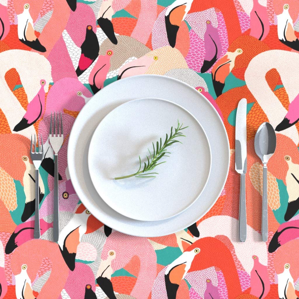Premium Cotton Sateen Tablecloth 70x120 Inches - Vibrant Orange Pink Flamingo Feather Tropical Design for Beach House & Coastal Decor | Florida-Themed Dining Table Linens for Parties, Outdoor Gatherings & Home Styling